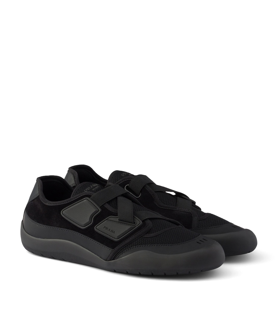 Prada Leather-Mesh Speedrock Sneakers Black Image 1
