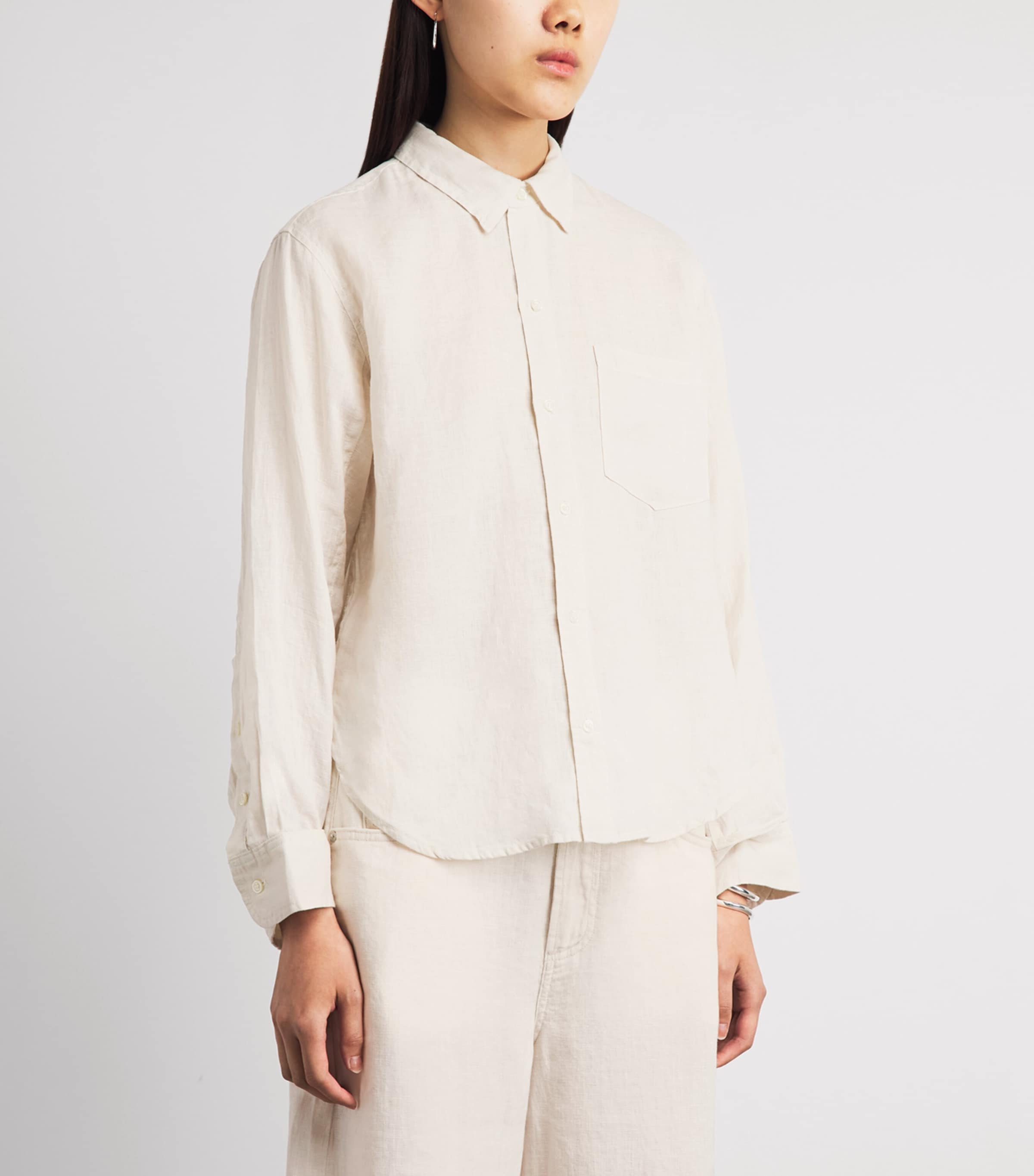 Citizens of Humanity Womens Linen Shrunken Kayla Shirt Pale Stone Image 4