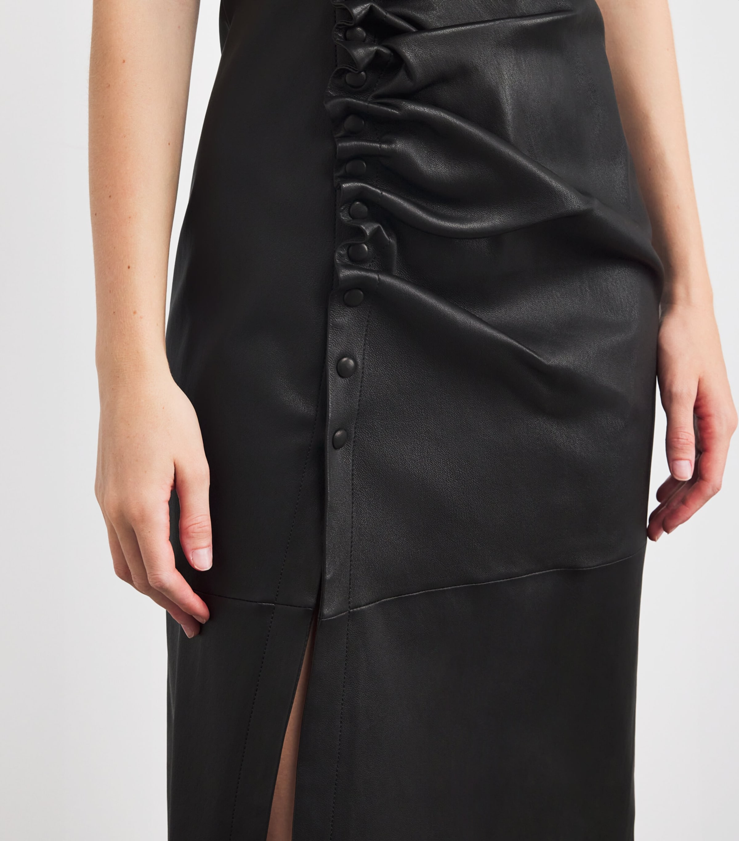 Lambskin Draped Midi Dress P001 BLACK Image 4