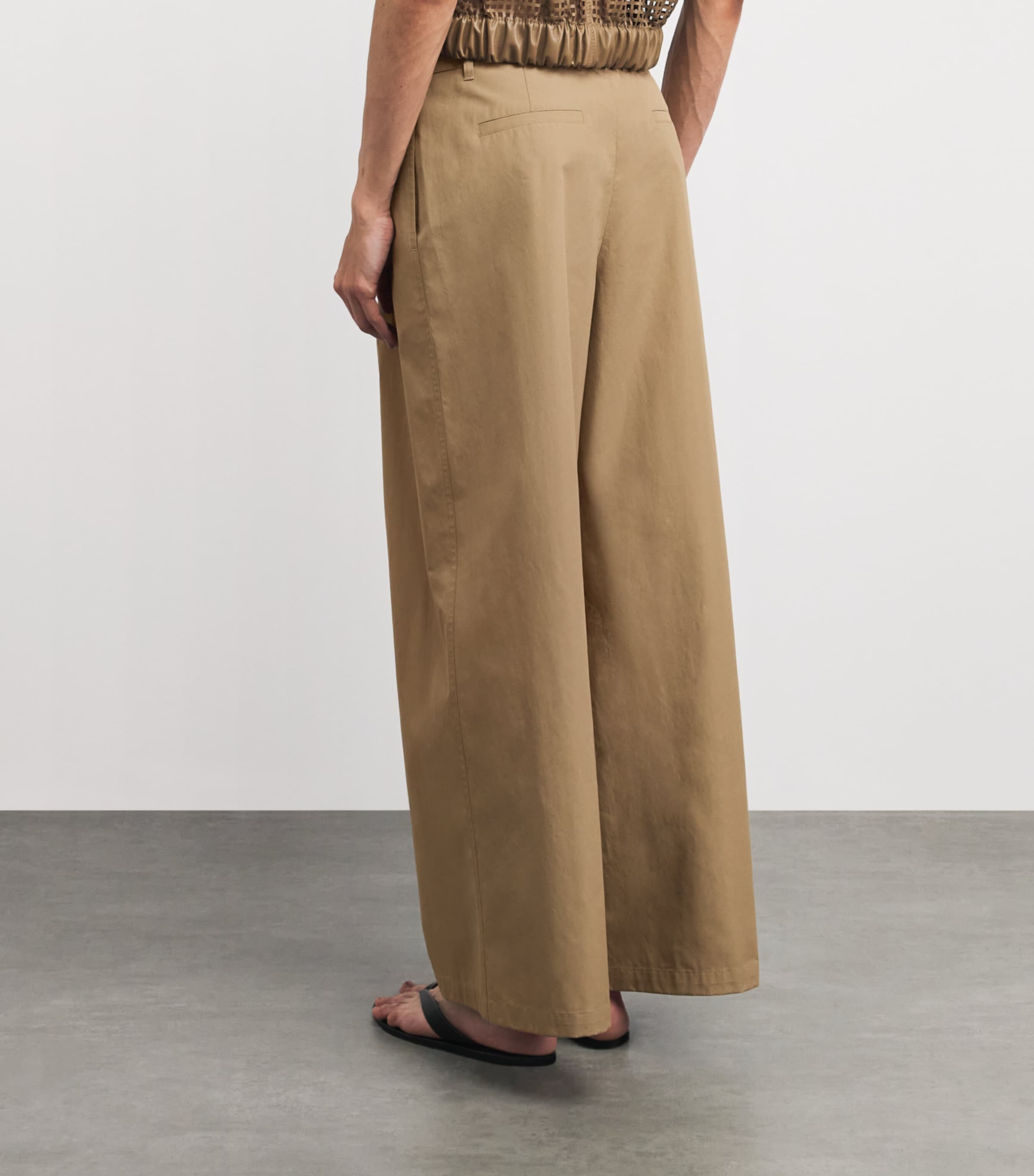 Lafayette 148 Womens Cotton Plated Wide-Leg Trousers Cadkh Cadet Khaki Image 5