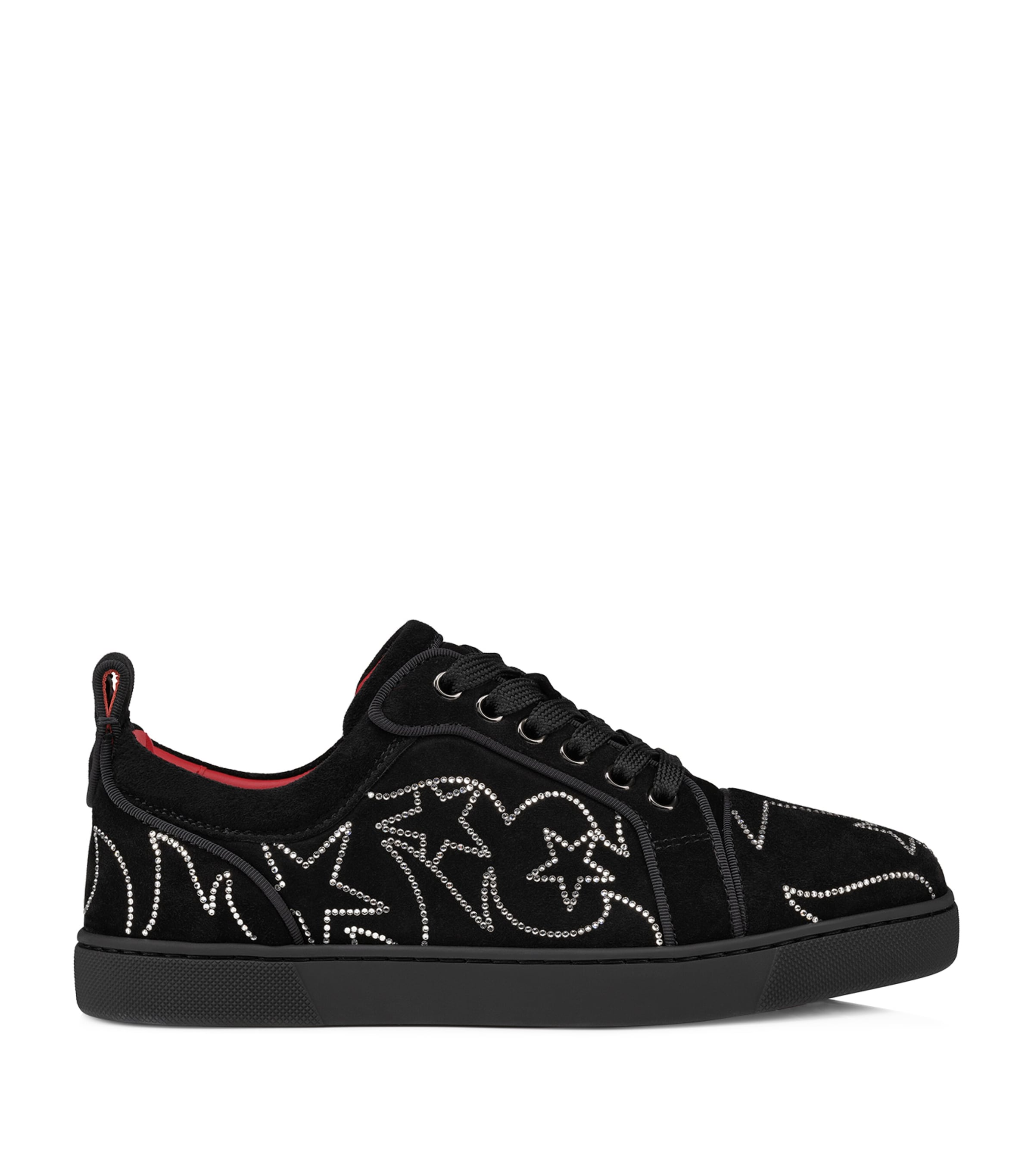 Shop Christian Louboutin Giddy Vieira Strass Velour Sneakers In Black