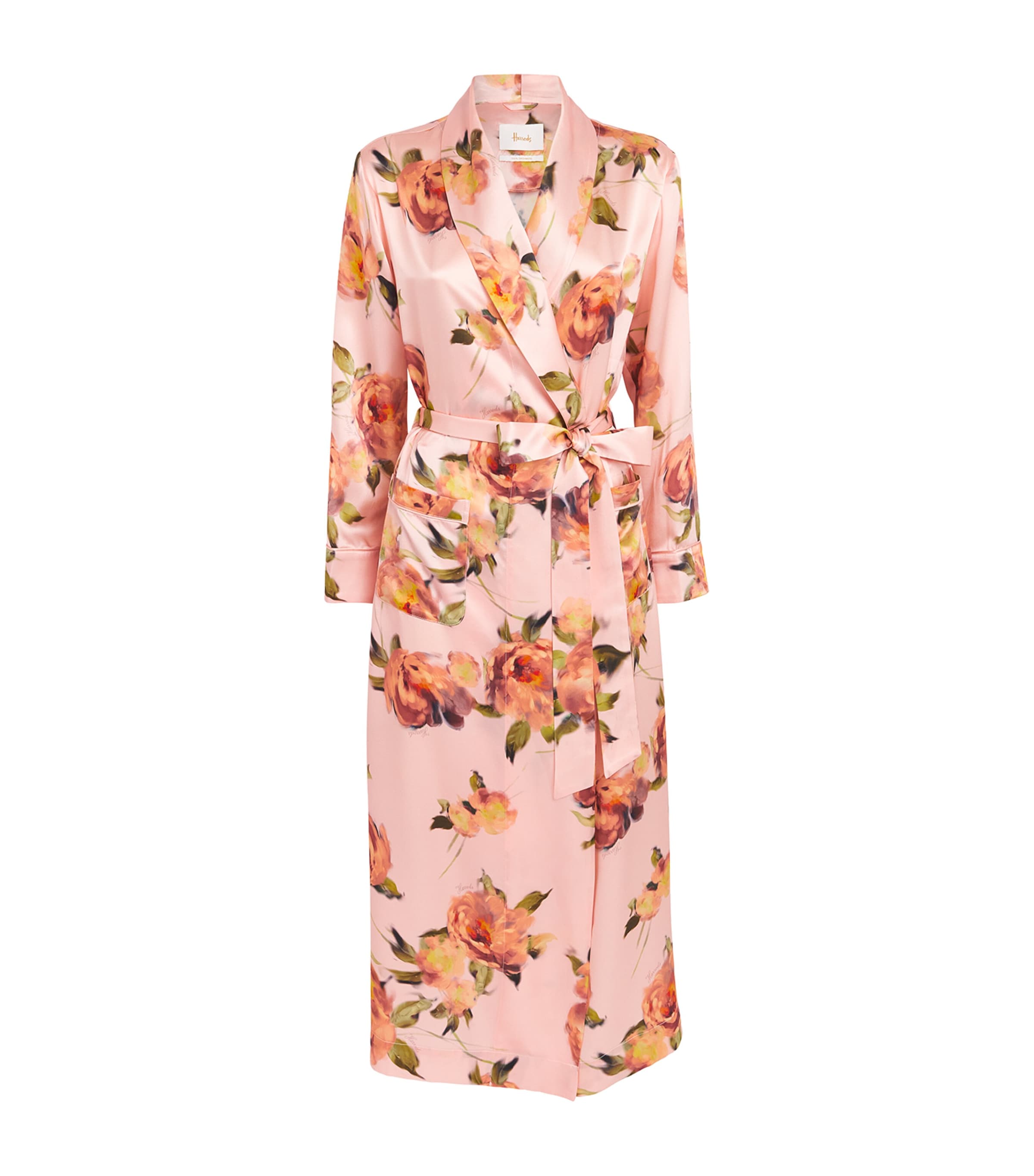 Harrods Womens Silk Midnight Rose Night Robe Pink Image 1