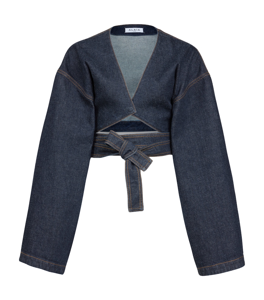 Alaïa Womens Cut-Out Cropped Denim Jacket Bleu Brut Image 1