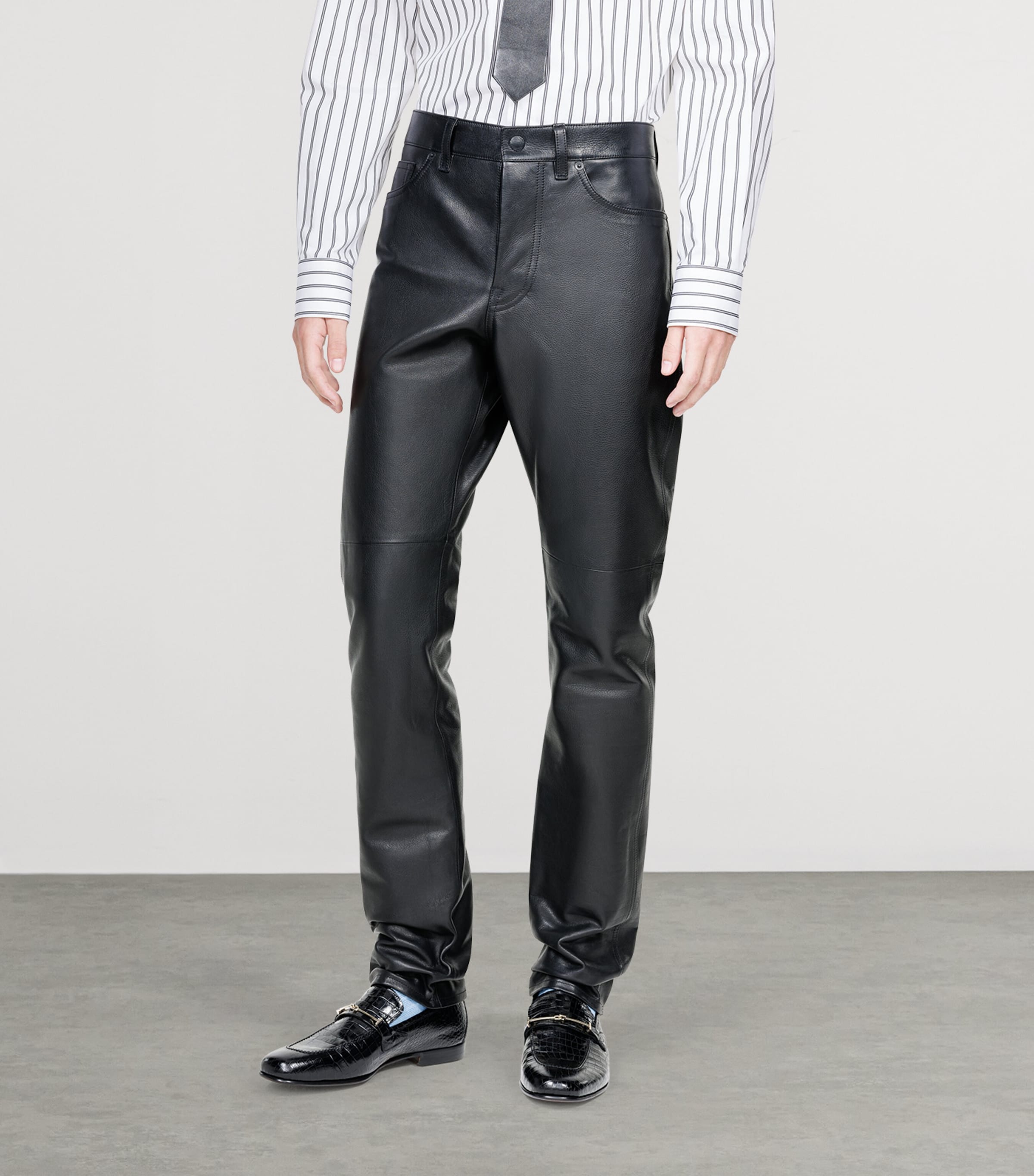 TOM FORD Mens Leather Straight Trousers Naa Image 3