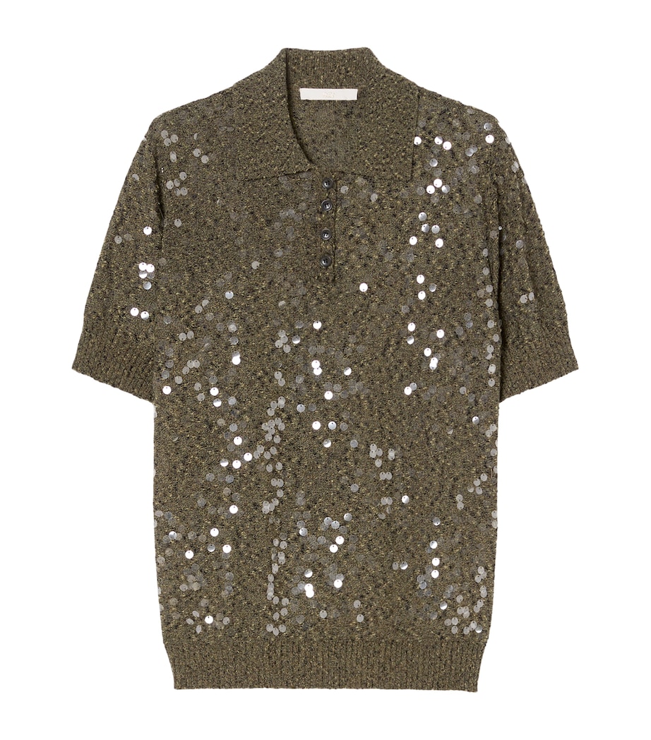 Marina Rinaldi Womens Sequin-Embellished Polo Sweater Kaki Image 1