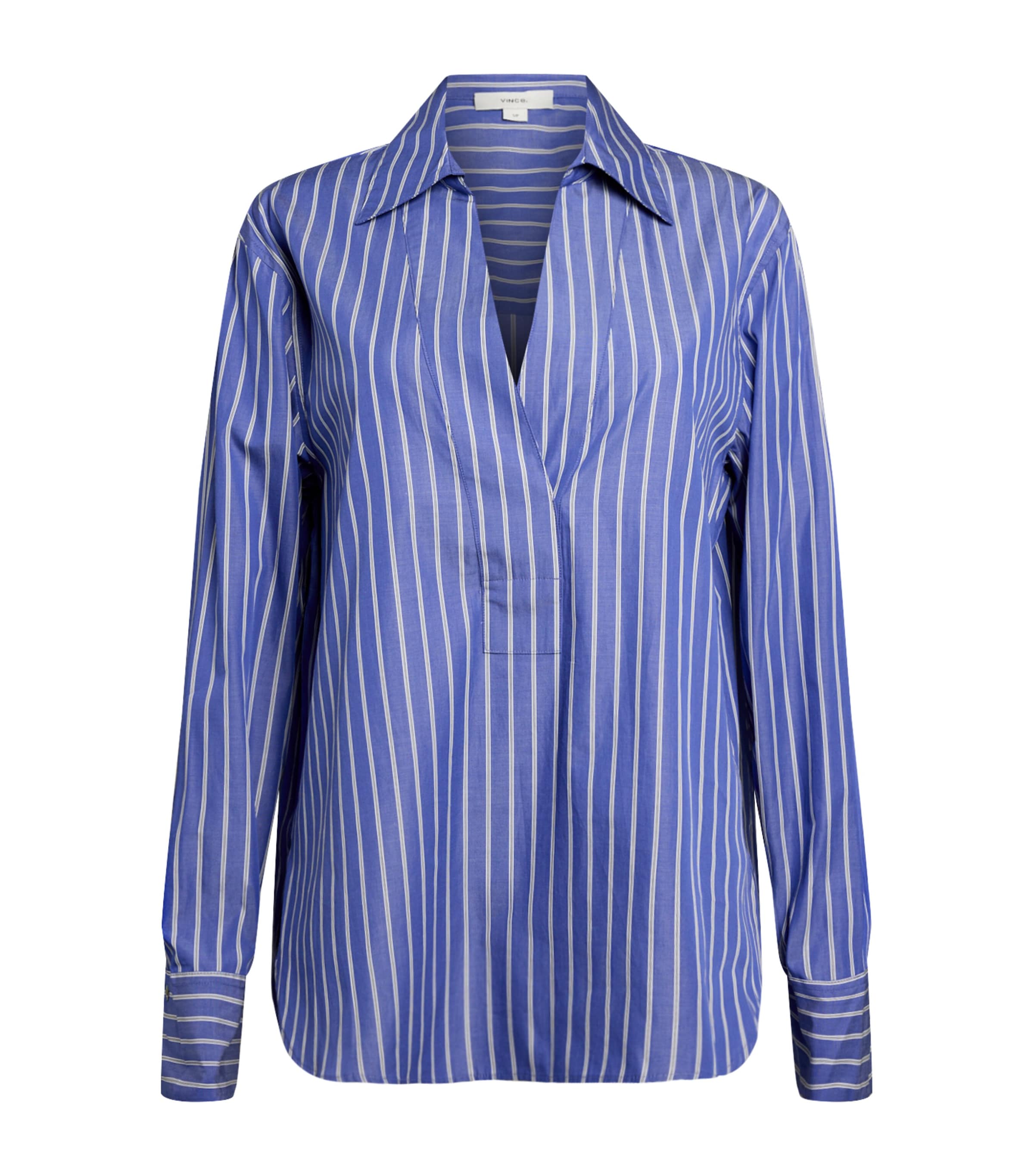 Vince Stripe Popover Shirt In Blue