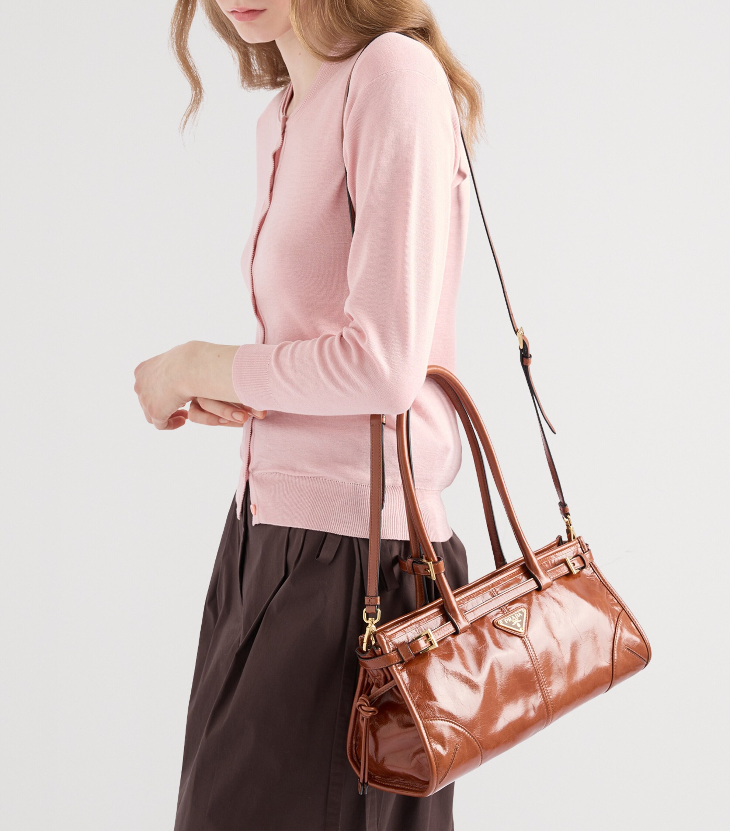 Prada Medium Leather Bonnie Top-Handle Bag Image 9