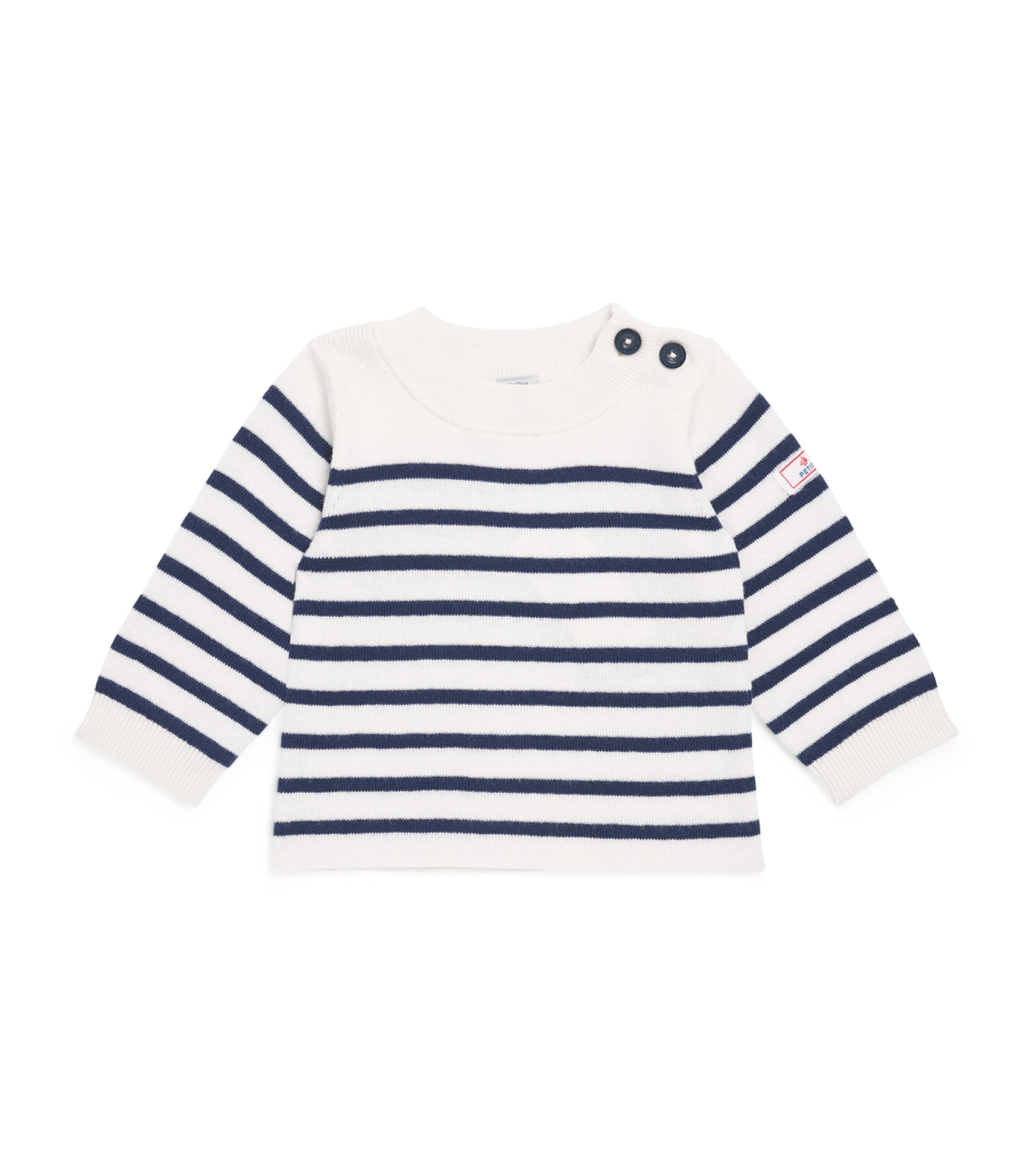 Petit Bateau Wool-Cotton Stripe Sweater (3-24 Months) Marshmallow/soir Image 1