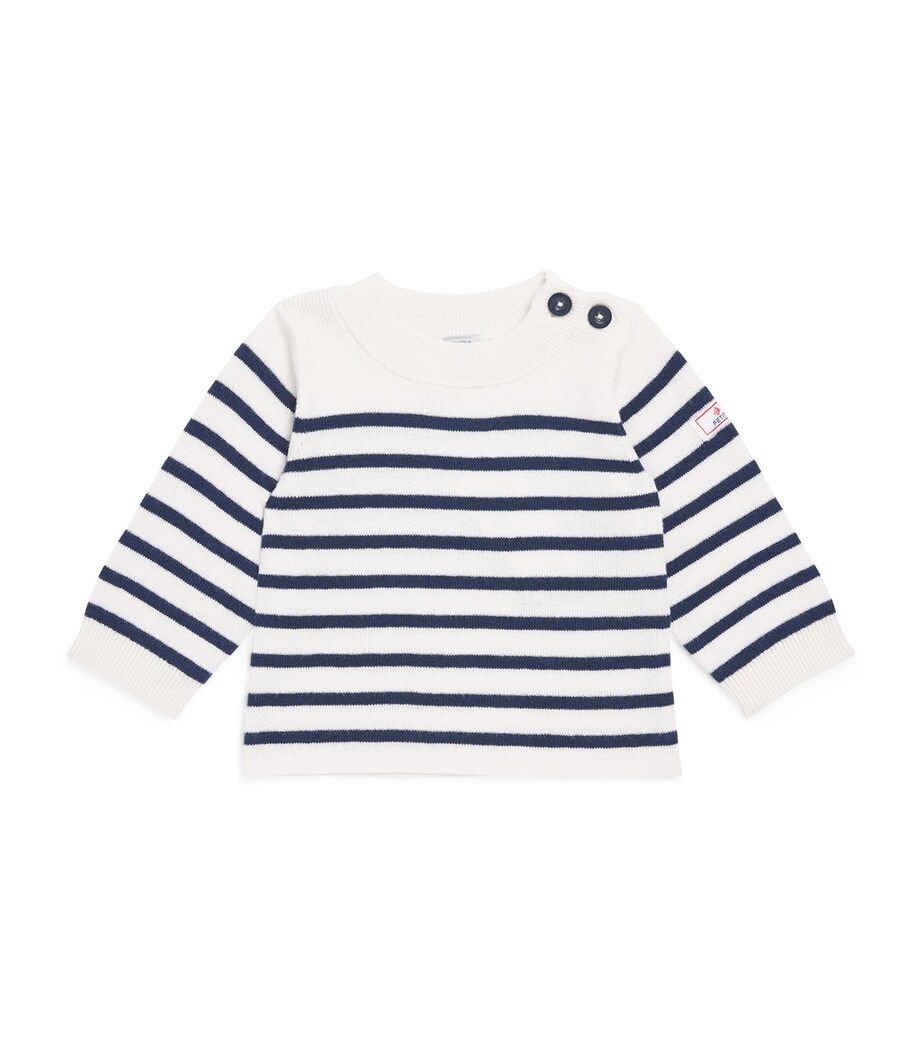 Petit Bateau Wool-Cotton Stripe Sweater (3-24 Months) Marshmallow/soir Image 1