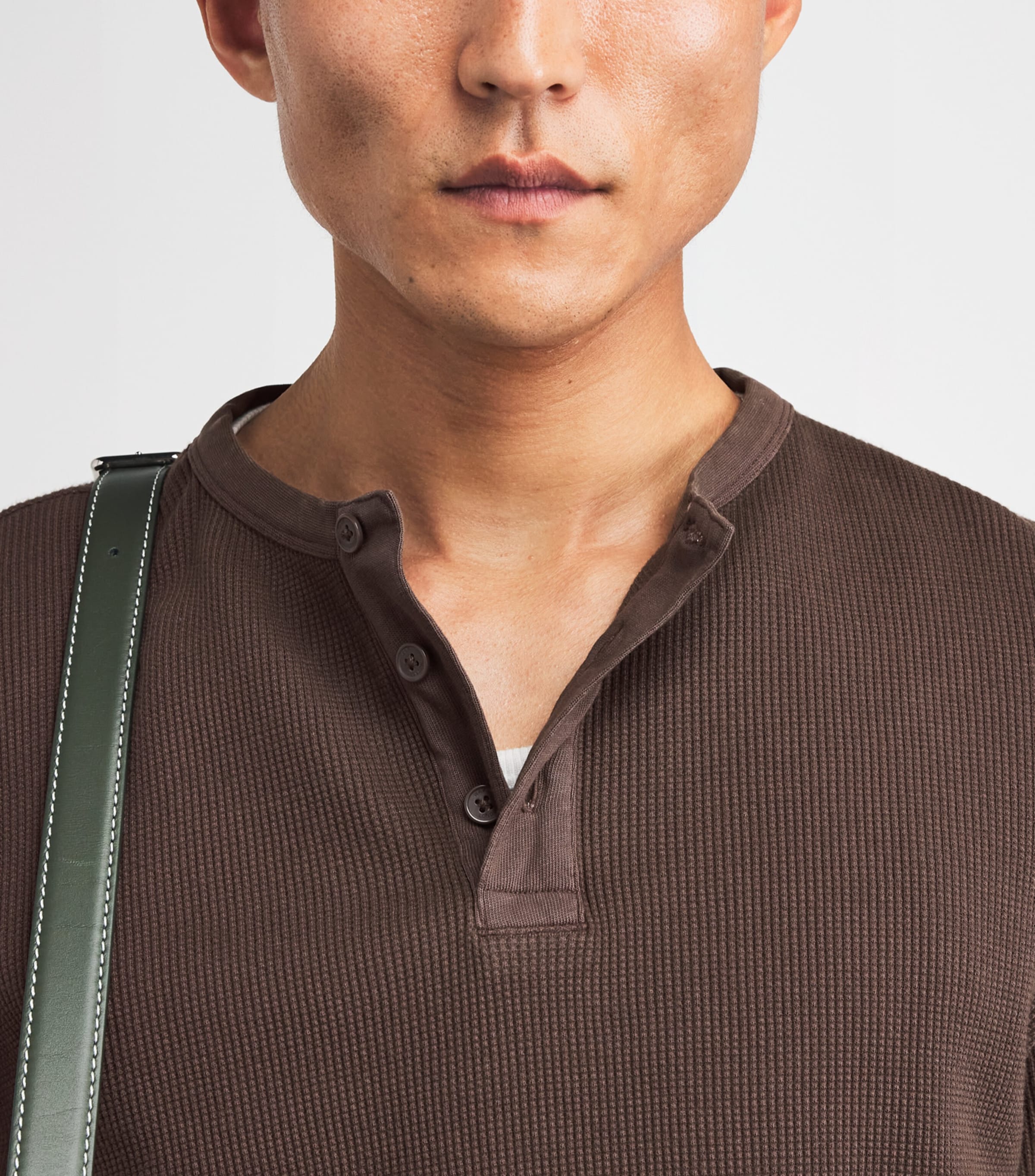 Wax London Mens Cotton Caleb Henley Top Brown Image 3