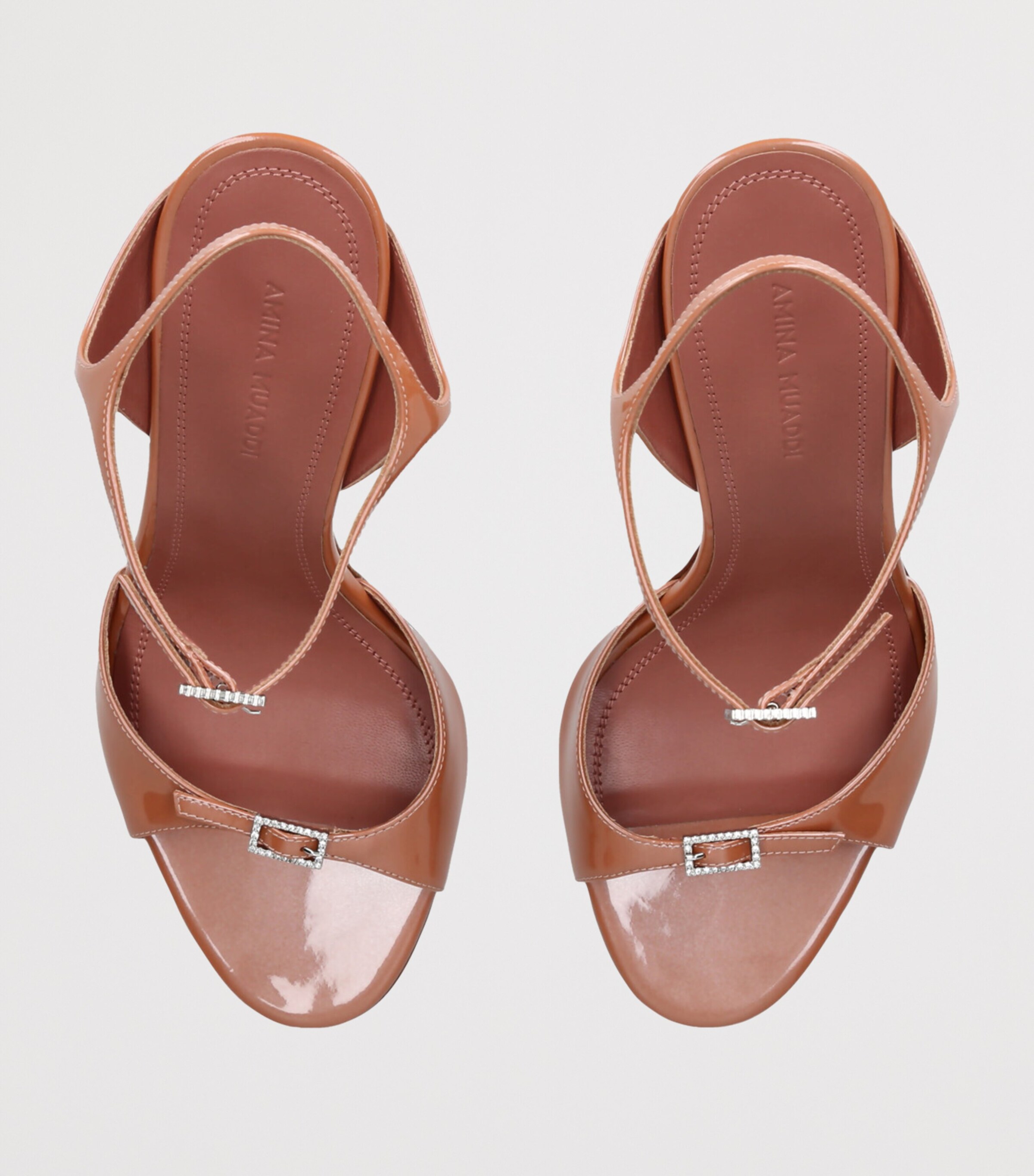Amina Muaddi Patent Leather Heeled Sandal 105 Brown/oth Image 4