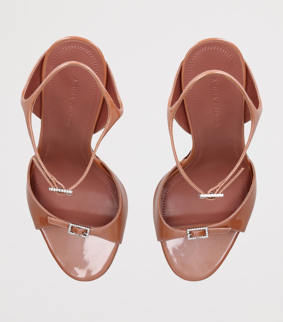 Amina Muaddi Patent Leather Heeled Sandal 105 Brown/oth Image 4