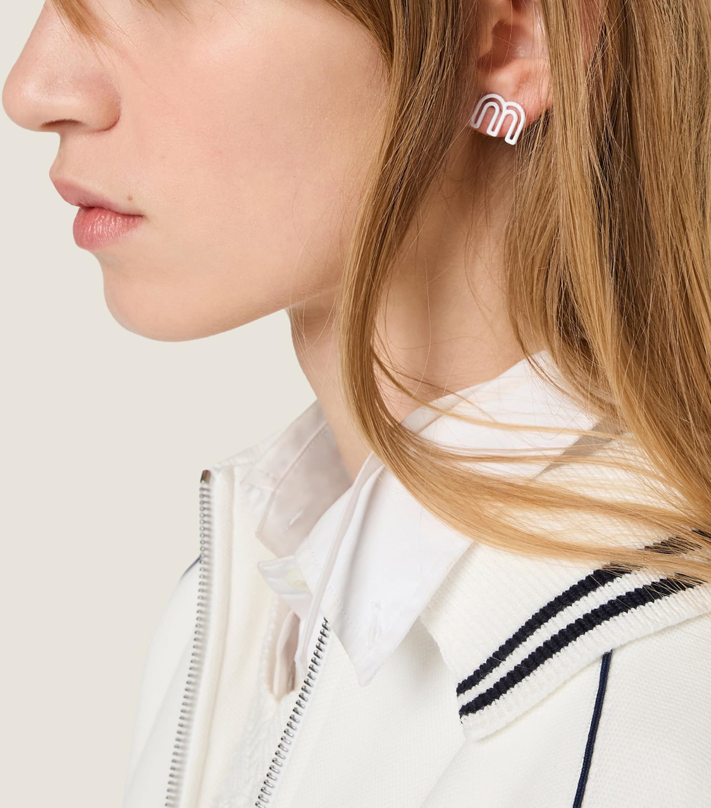 Miu Miu M Logo Stud Earrings White Image 2
