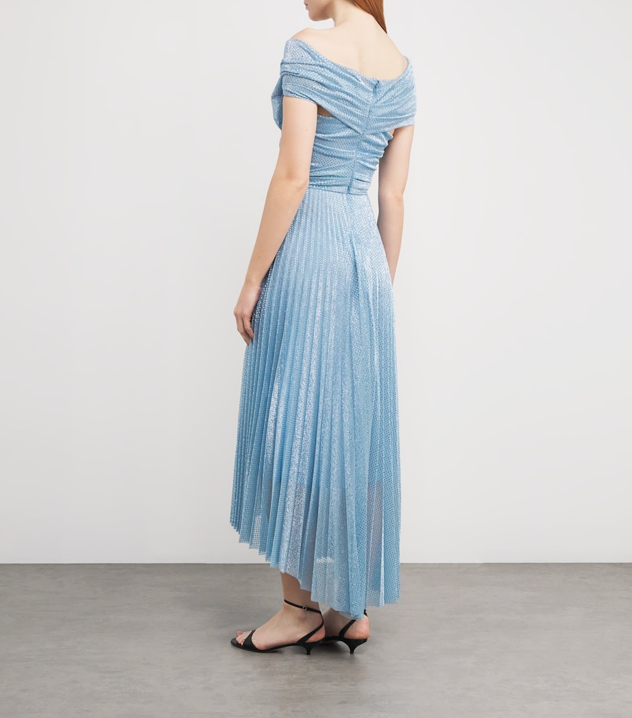 Talbot Runhof Womens Sequinned Off-The-Shoulder Midi Dress Sky Image 3