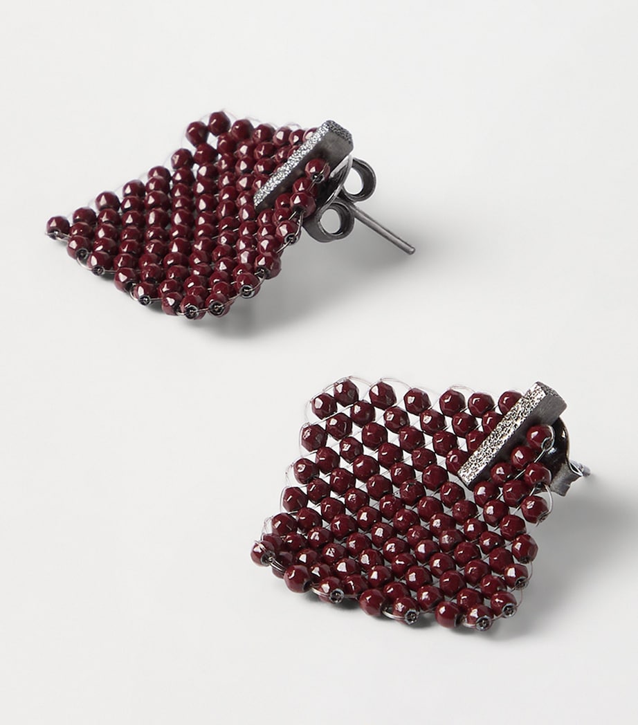 Brunello Cucinelli Sterling Silver and Hematite Square Earrings Cred Image 2