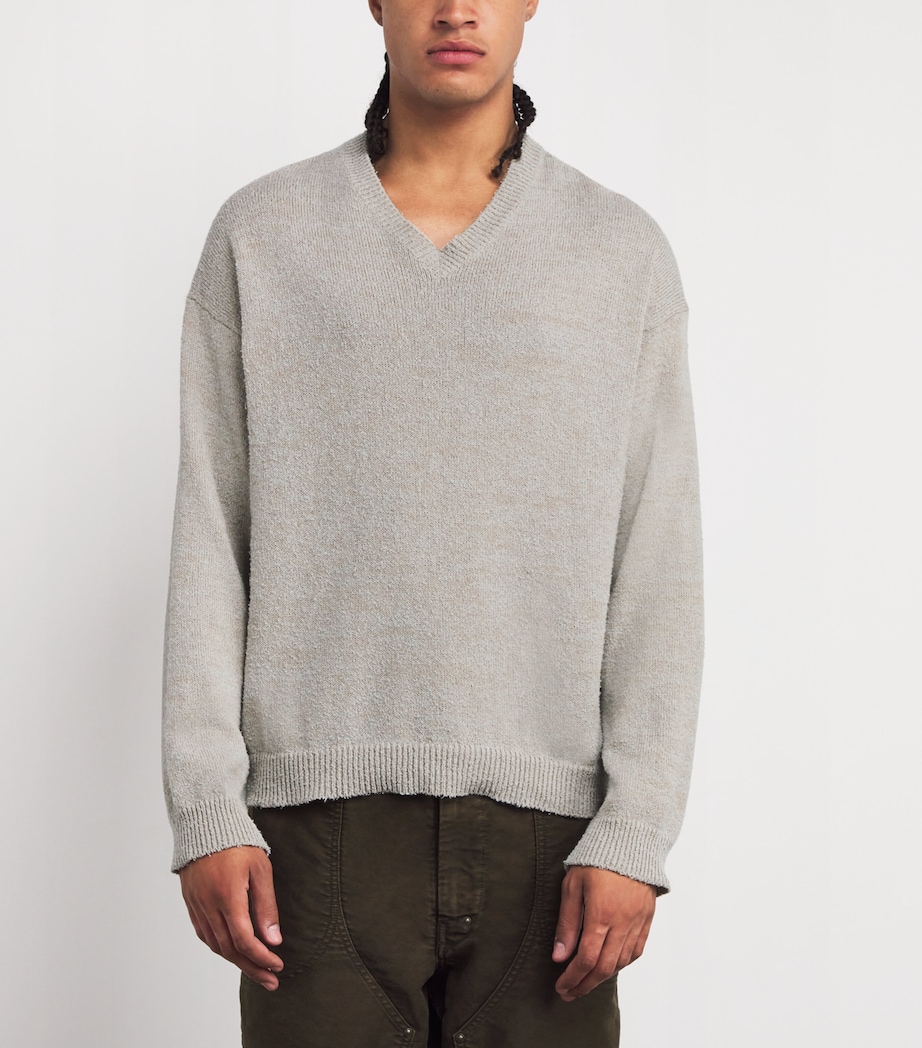 Maison Margiela Mens Cotton-Blend V-Neck Sweater Ice Blue/beige Image 3