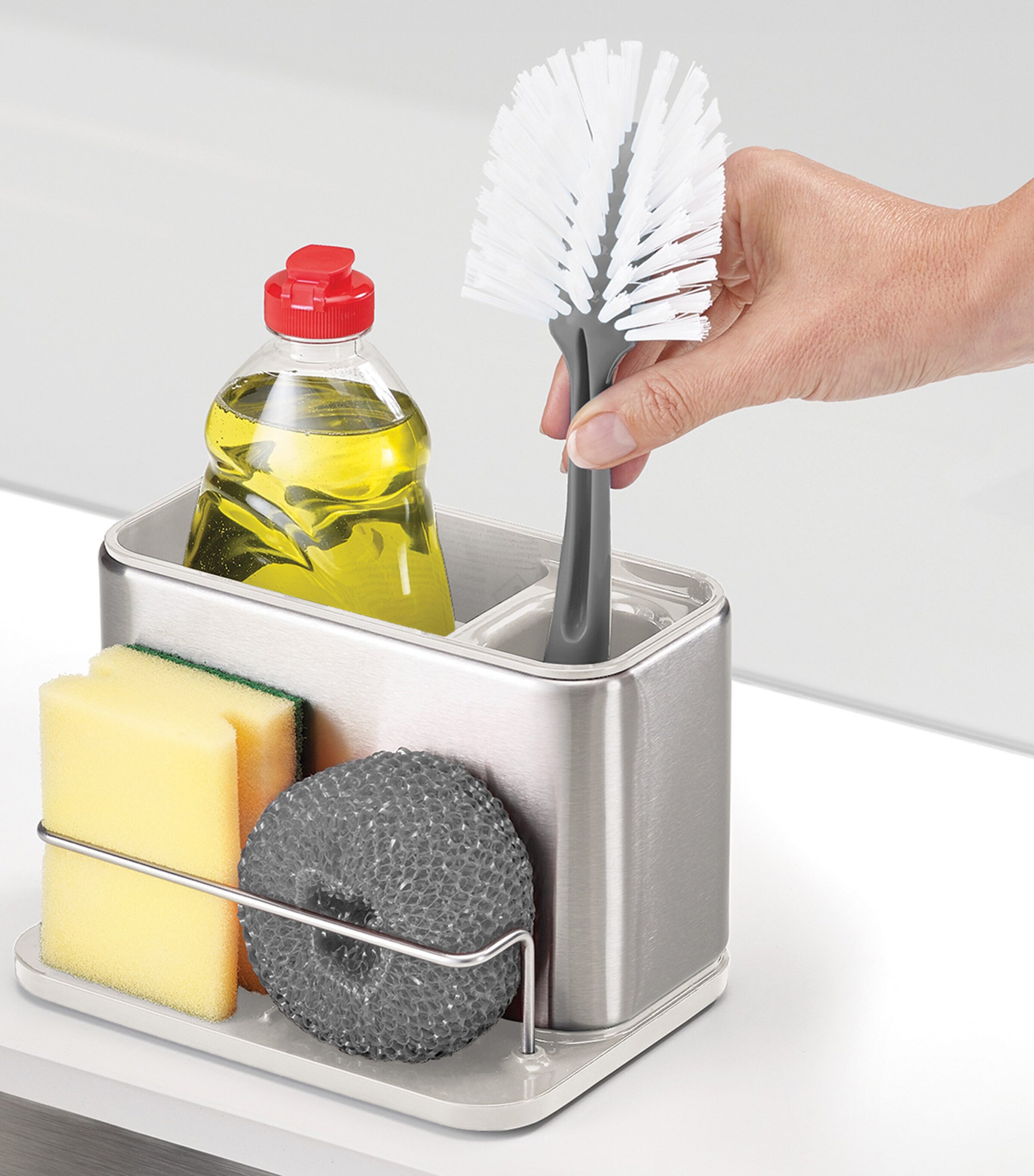 Joseph Joseph Stainless-Steel Surface Sinky Tidy Light Stone Image 5