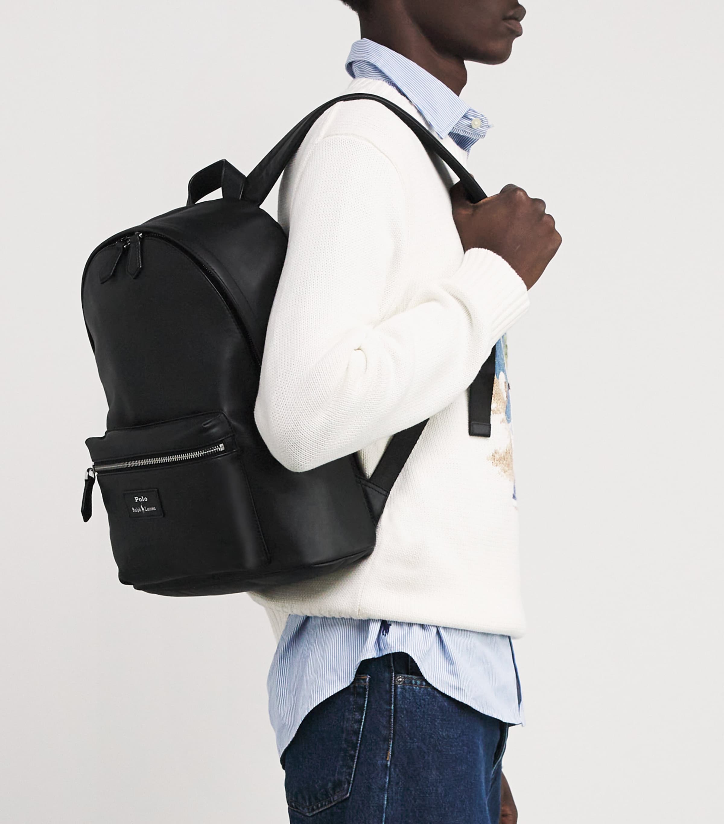 Polo Ralph Lauren Leather Logo Backpack Black Image 2