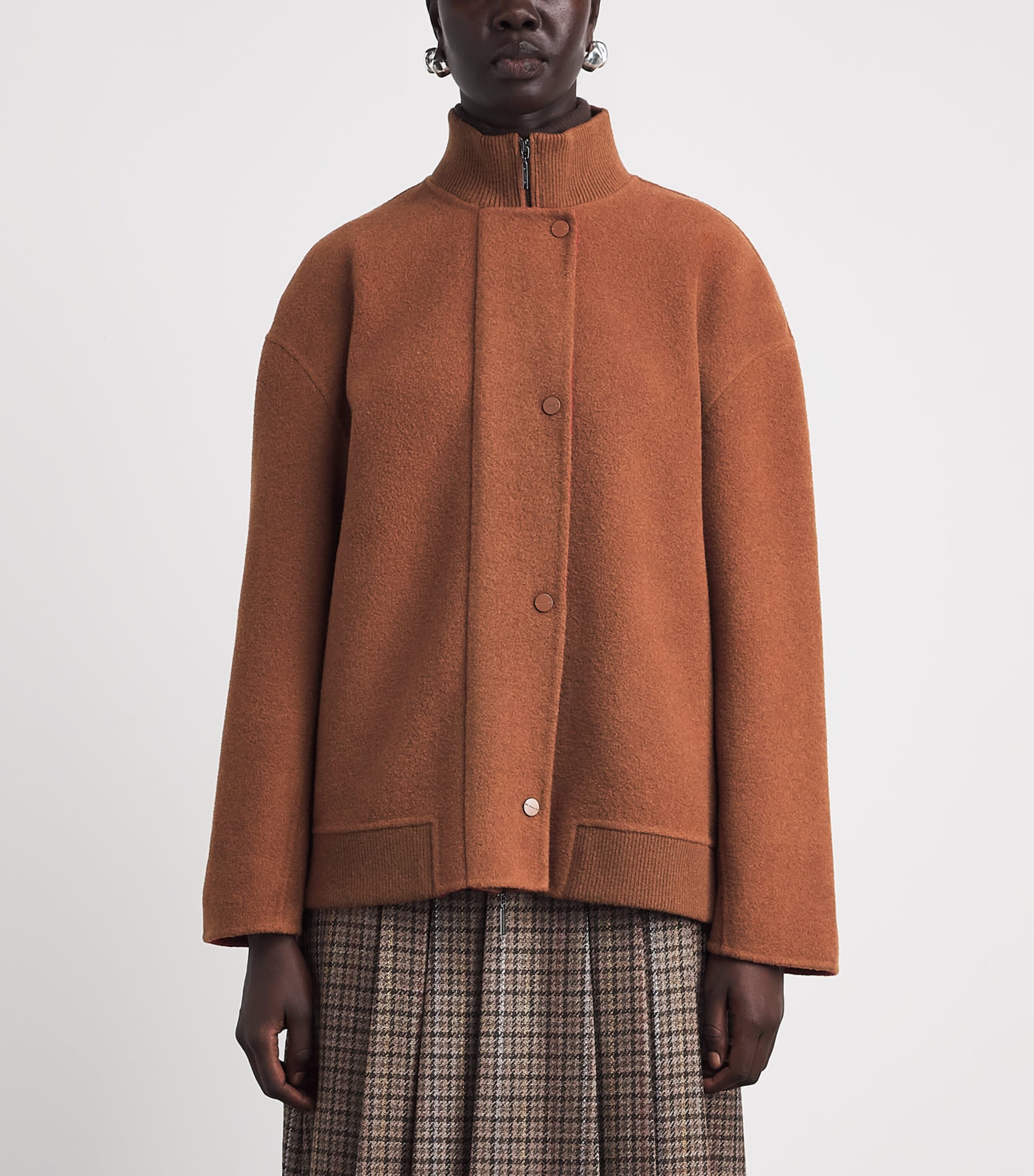 MM Womens Wool-Blend Zip-Up Coat Caramel Double Image 4