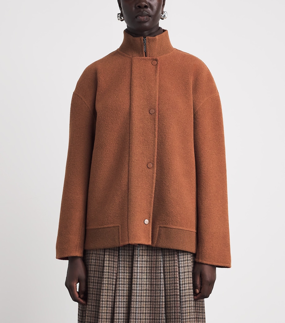MM Womens Wool-Blend Zip-Up Coat Caramel Double Image 4