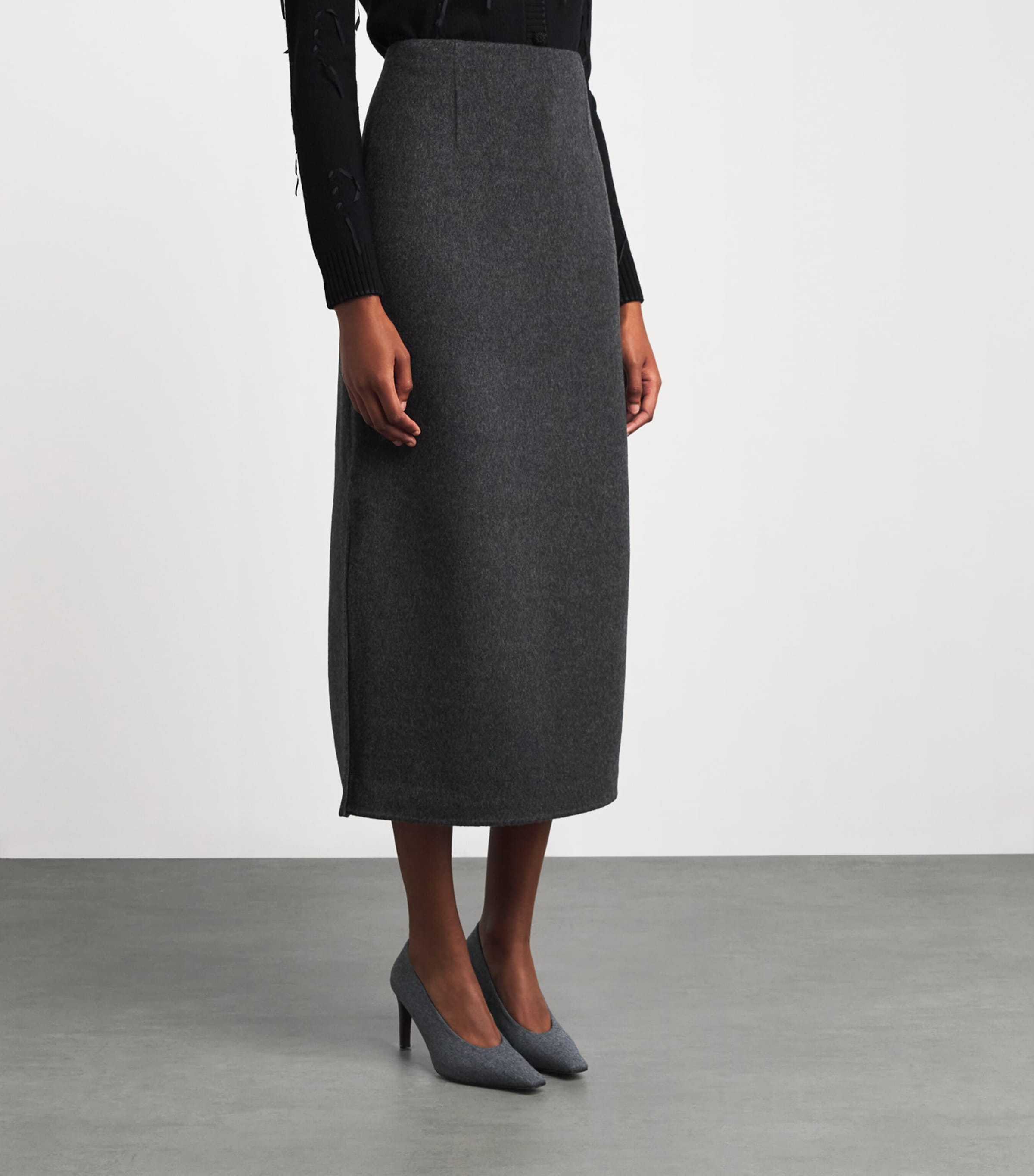 Lafayette 148 Womens Wool-Cashmere Midi Skirt Graphte Mlng Image 3