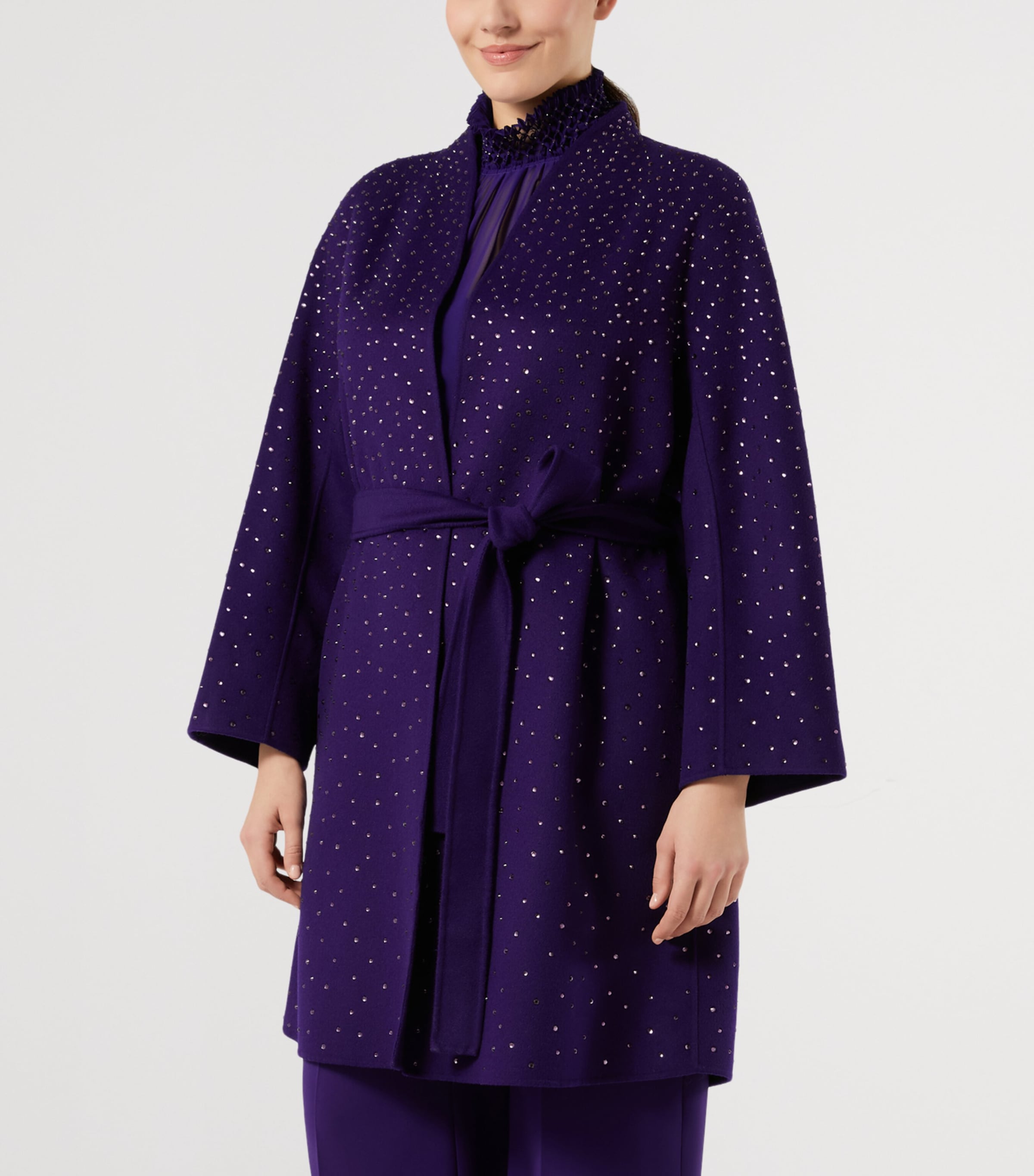Marina Rinaldi Womens Virgin Wool-Cashmere Embellished Coat Purple Image 3