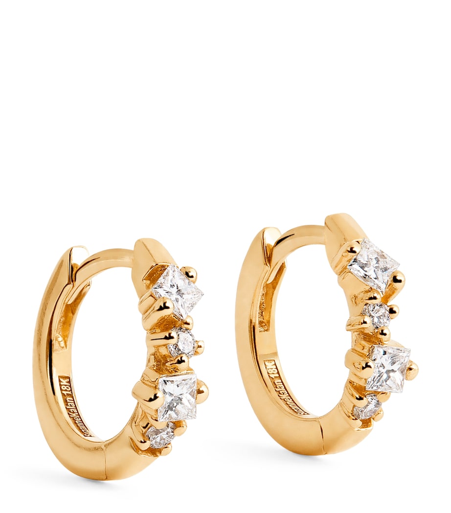 Yellow Gold and Diamond Princess Huggie Earrings 18K YG/WD Image 1