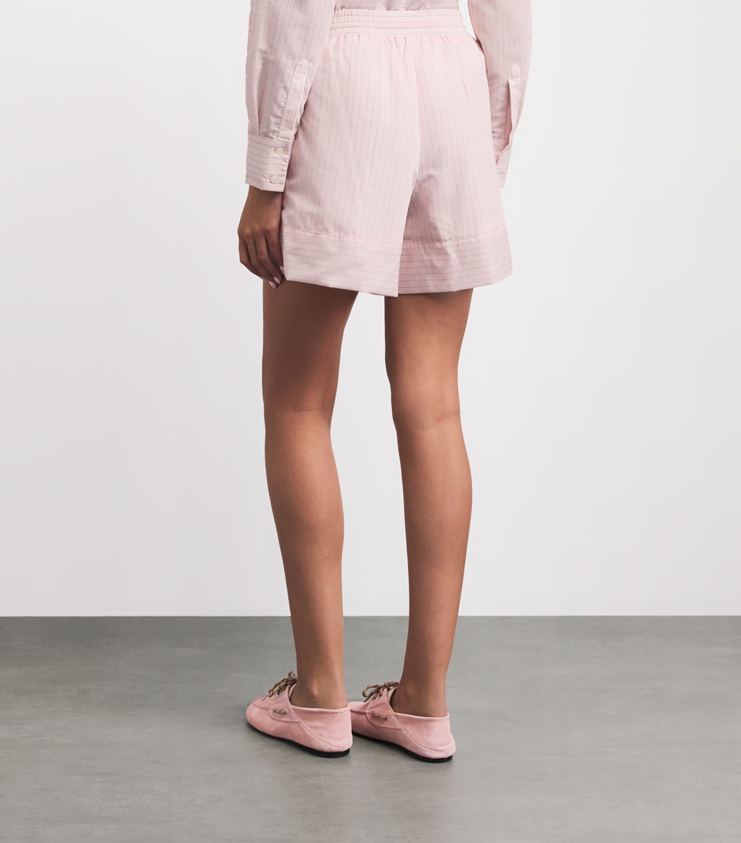 Claudie Pierlot Womens Cotton-Blend Pinstripe Shorts Pale Pink Image 5