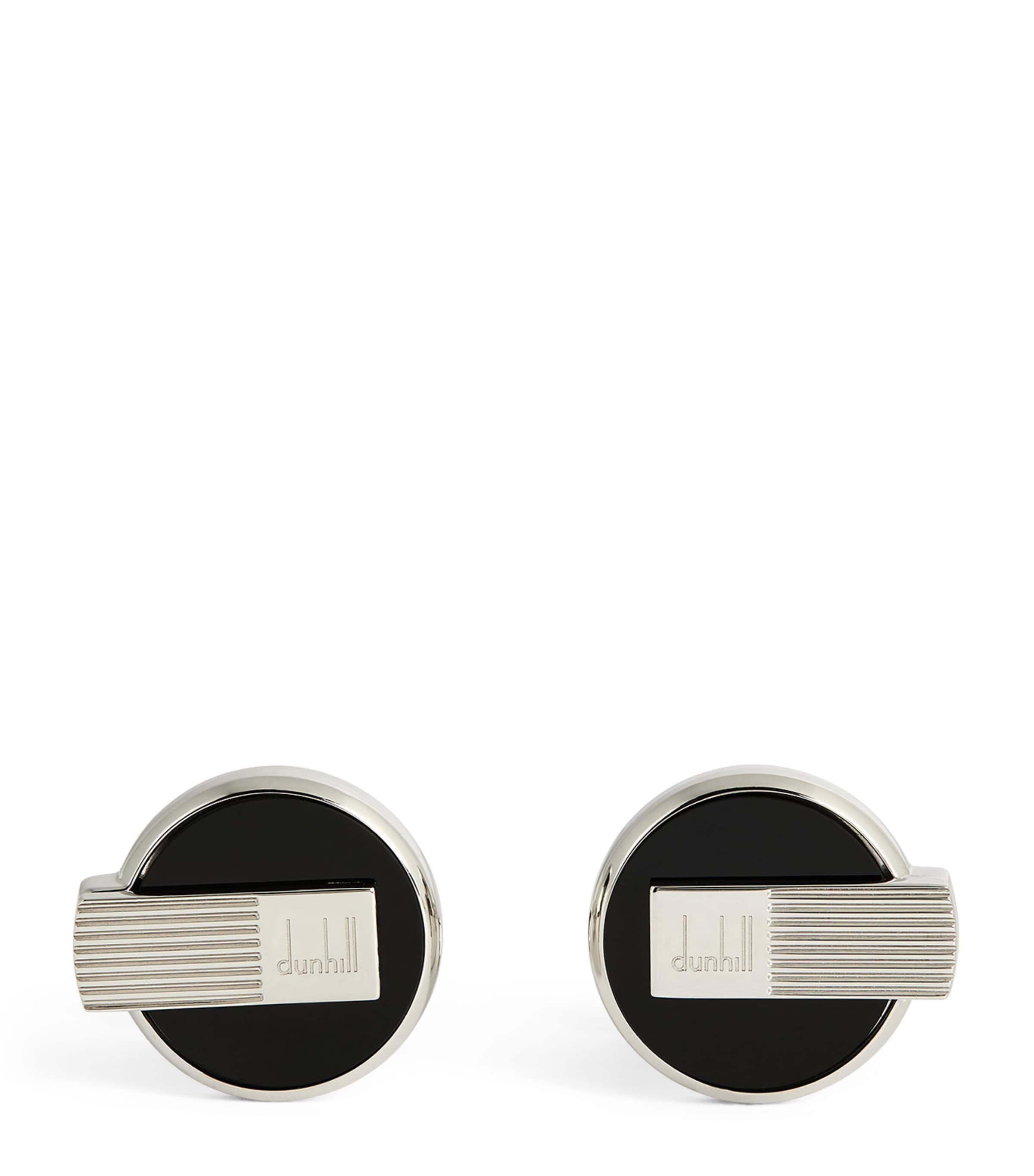 Dunhill Silver And Oynx Logo Cufflinks In Black