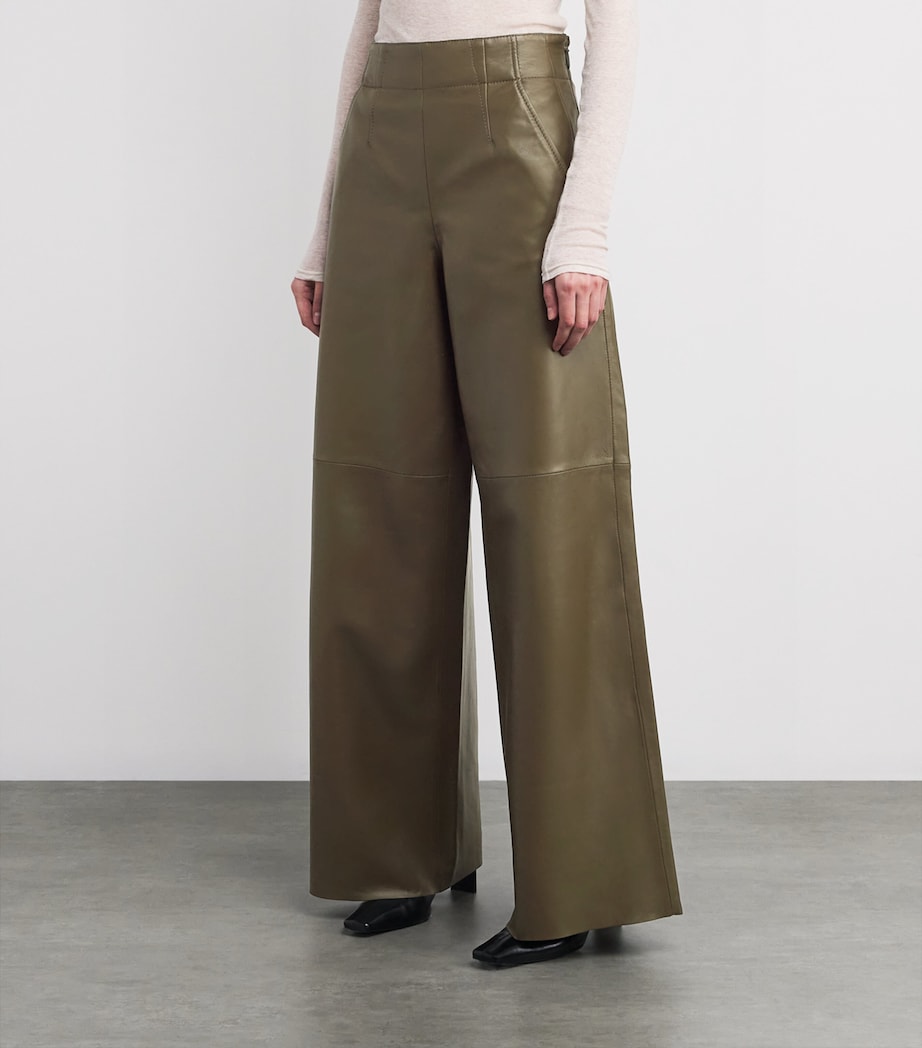 Lambskin Wide-Leg Trousers INTENSE OLIVE Image 3