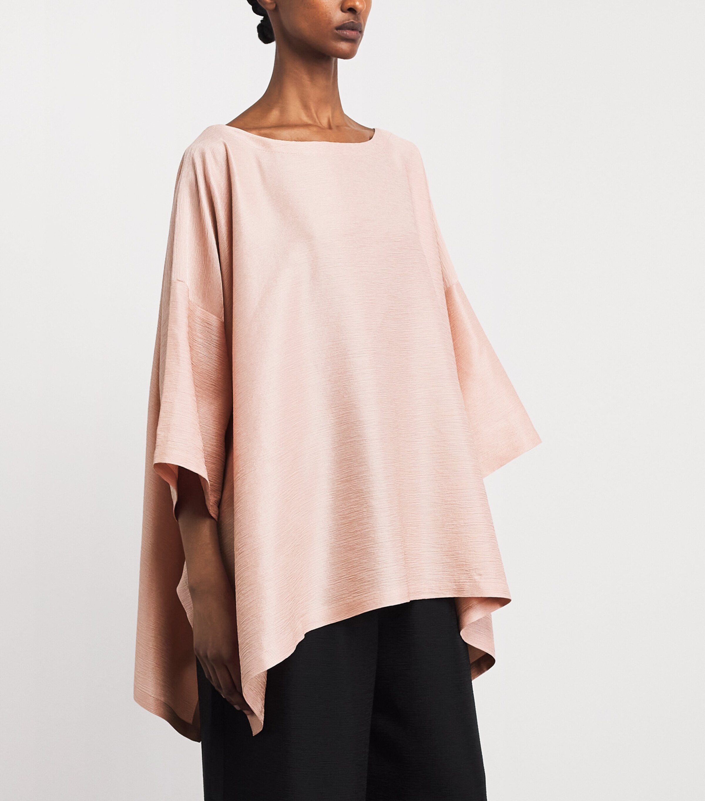 Eskandar Silk Plissé Scoop-Neck Top Rosepowder Image 4