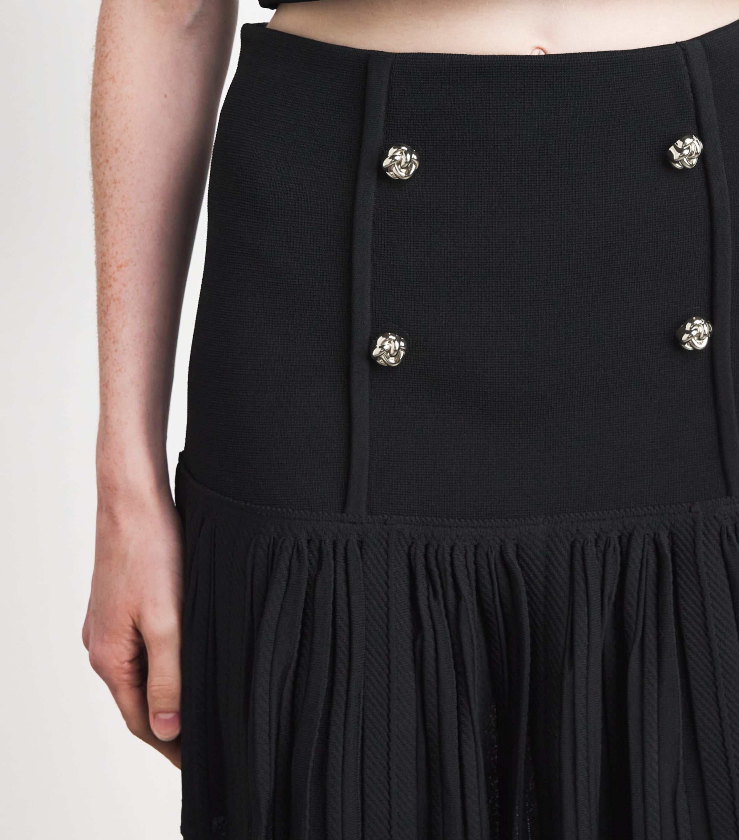 Knitted Buttoned Mini Skirt BLACK Image 6