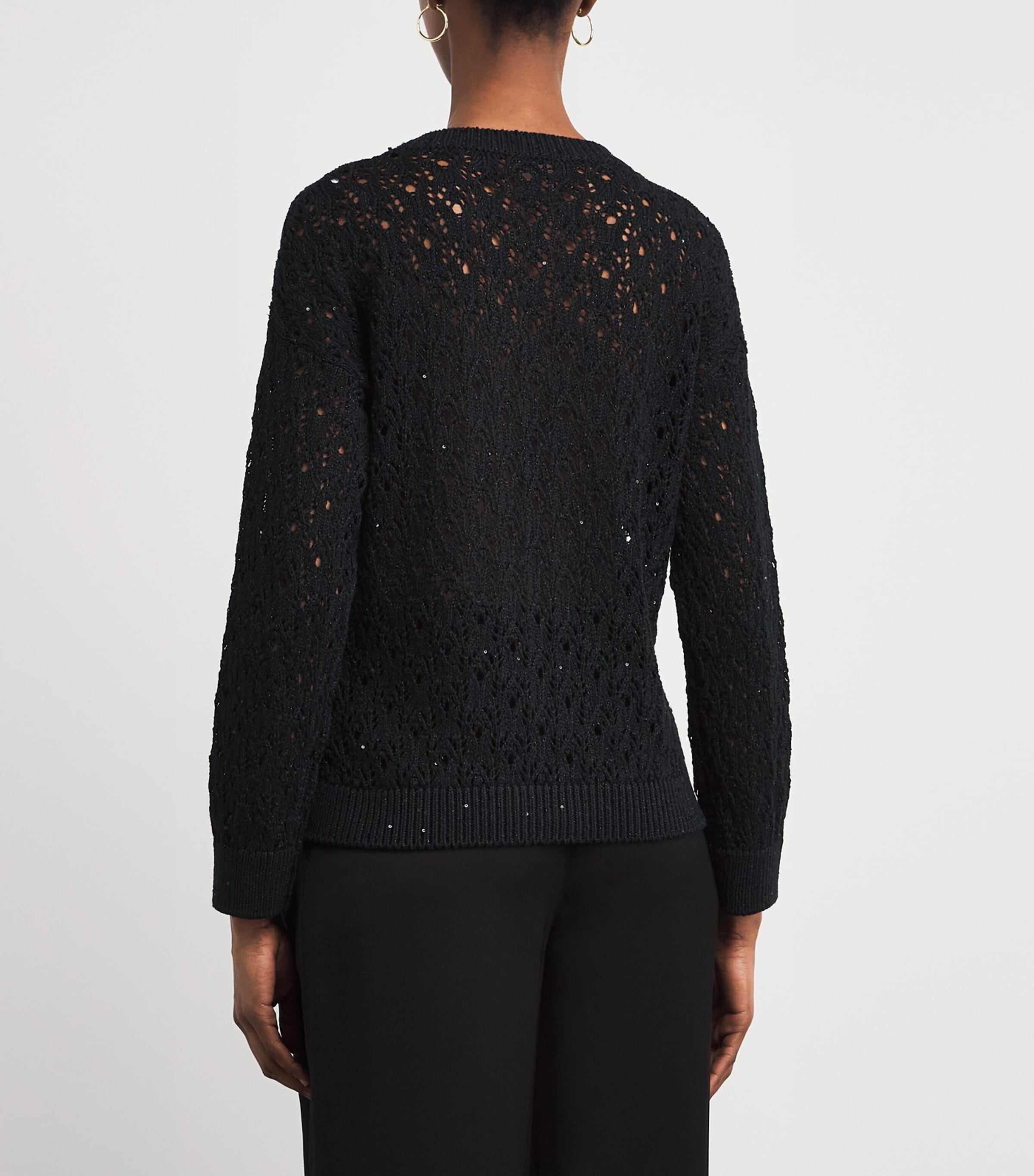 Eleventy Womens Cotton-Blend Open-Work Sweater Nero Image 5