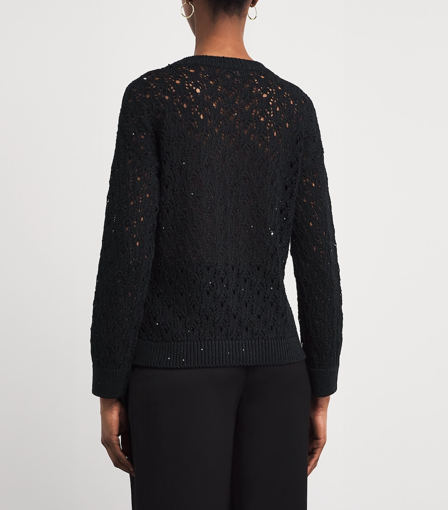 Eleventy Womens Cotton-Blend Open-Work Sweater Nero Image 5