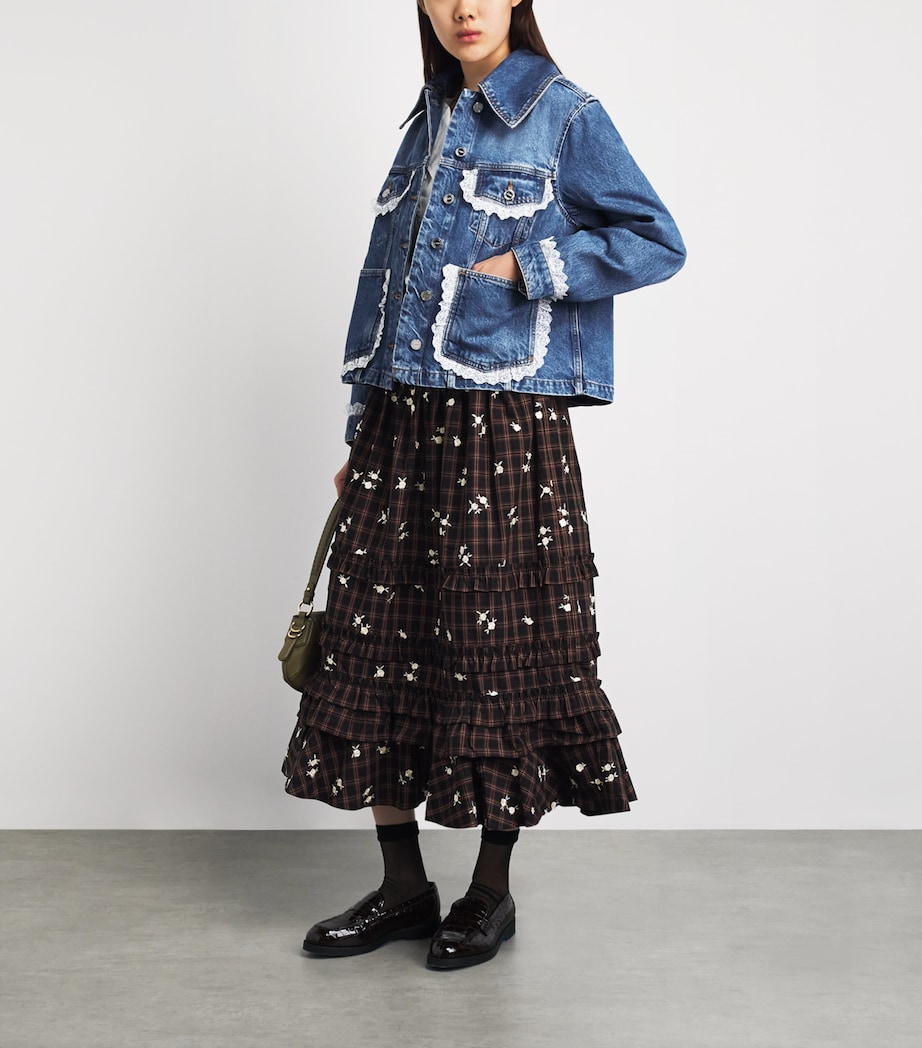 GANNI Womens Lace-Trim Denim Jacket Bl Vntg Image 2