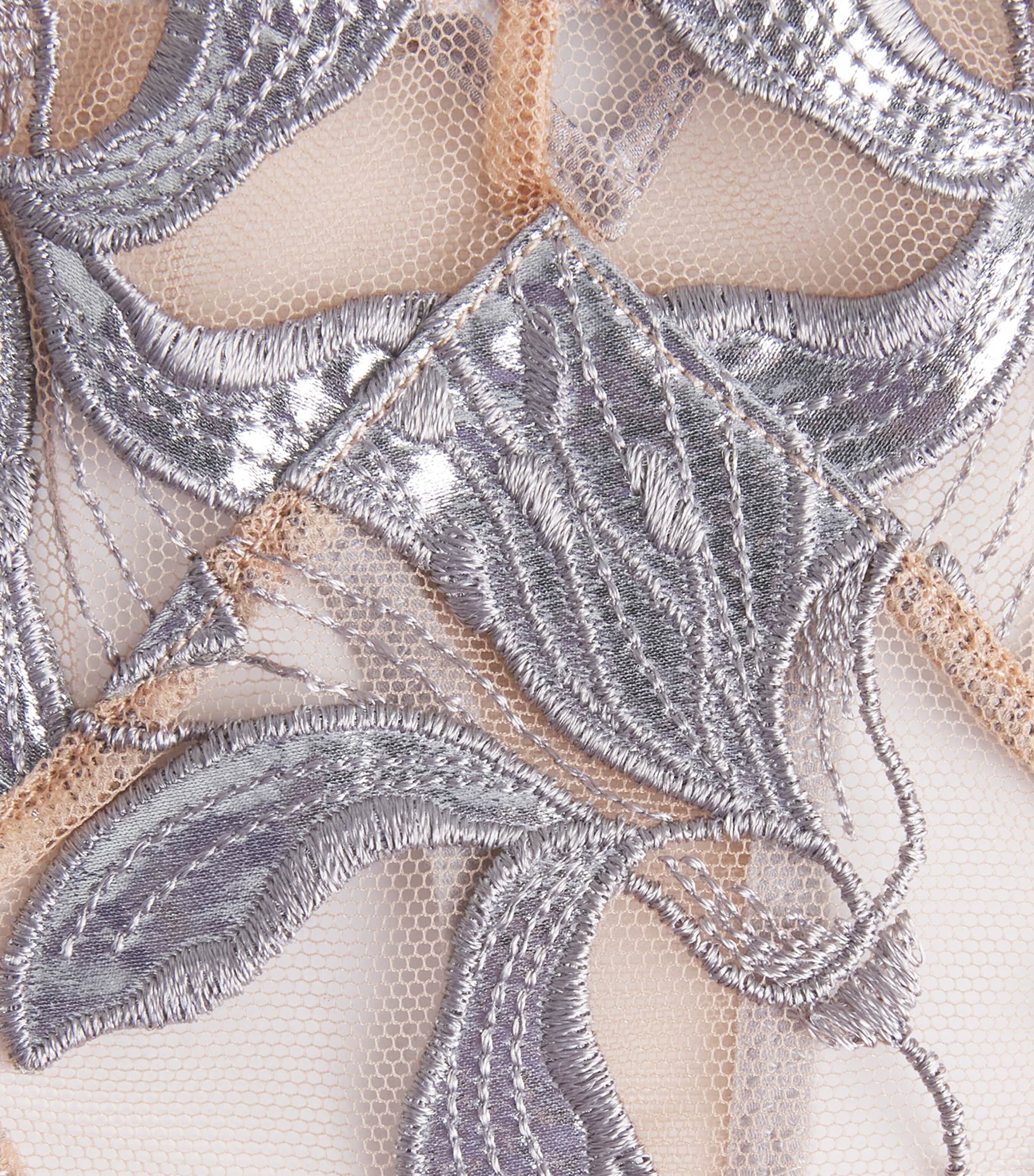Fleur Du Mal Womens Foil Lily Embroidery Thong Platinum Image 4