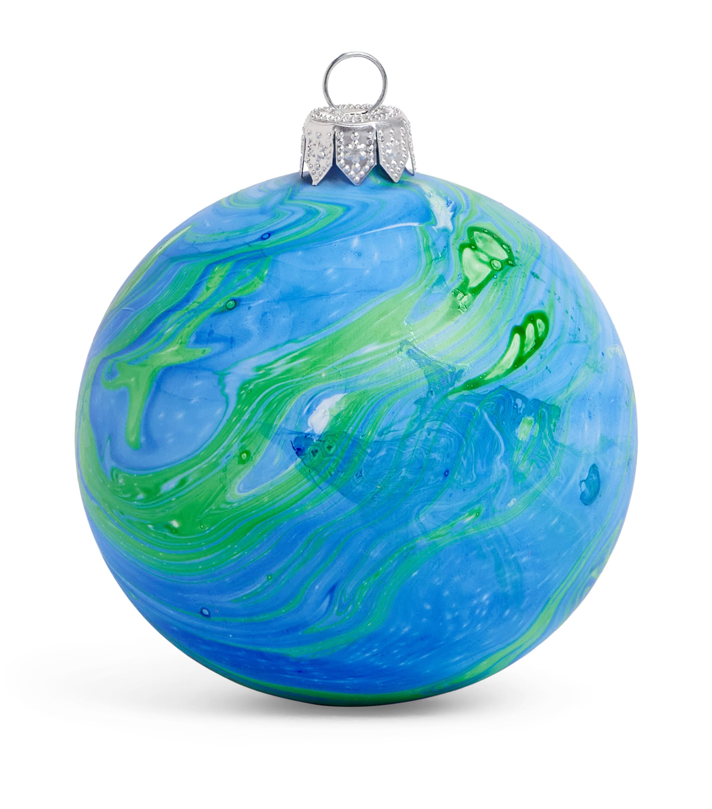 Harrods Glass Marble-effect Bauble In Blue