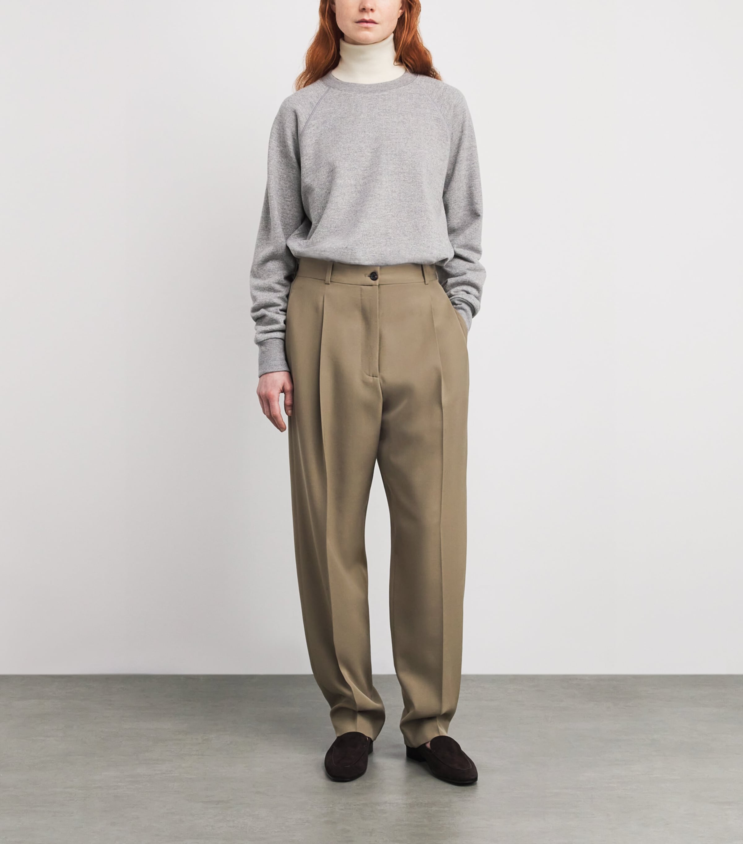 The Row Womens Gianni Wool Trousers Army Beige Image 2