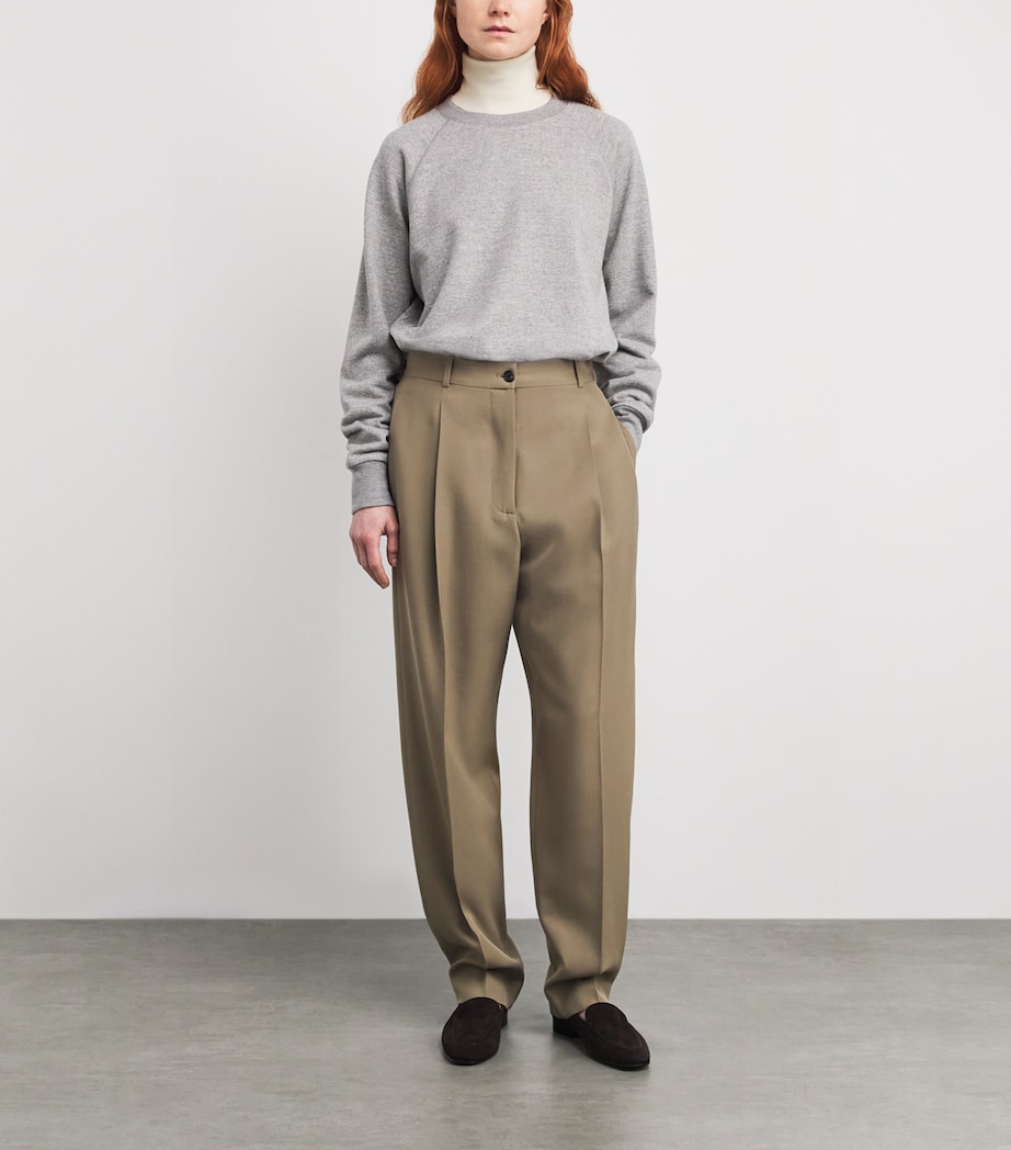 The Row Womens Gianni Wool Trousers Army Beige Image 2