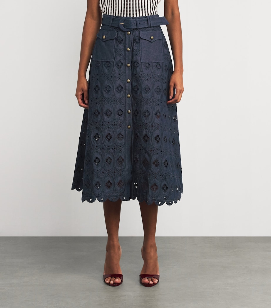 Denim Embroidered Kali Midi Skirt 859/887-INDG/BRIOLET Image 3