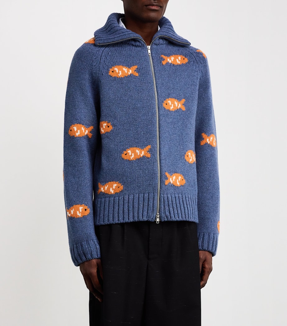 Wool Fish Archie Zip-Up Cardigan BLUE Image 3
