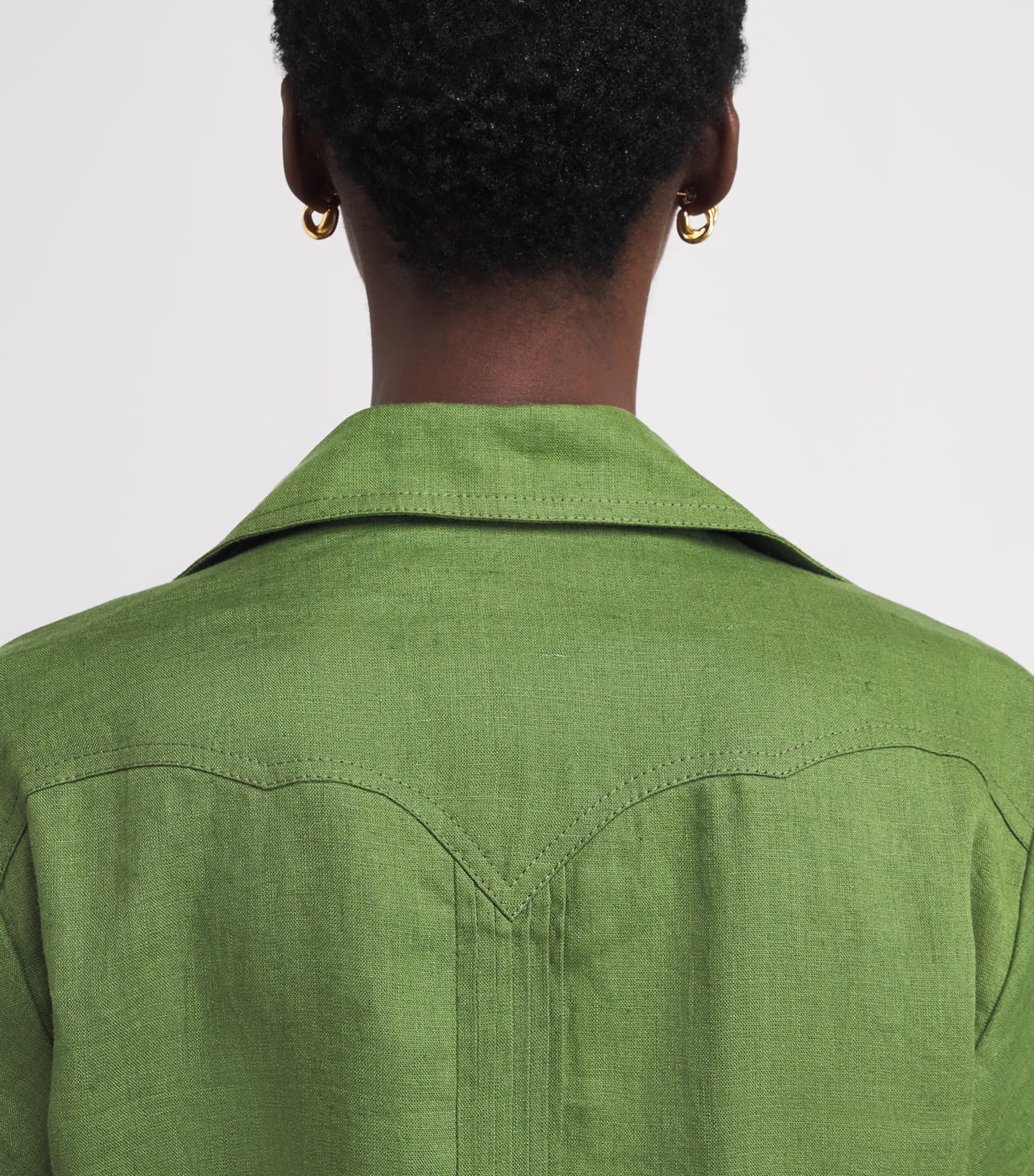 Johanna Ortiz Womens Linen Language of the Soul Cropped Shirt Green Image 5
