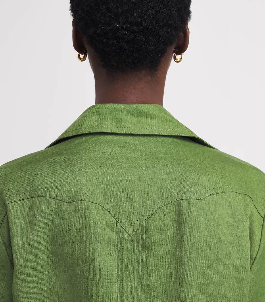 Johanna Ortiz Womens Linen Language of the Soul Cropped Shirt Green Image 5