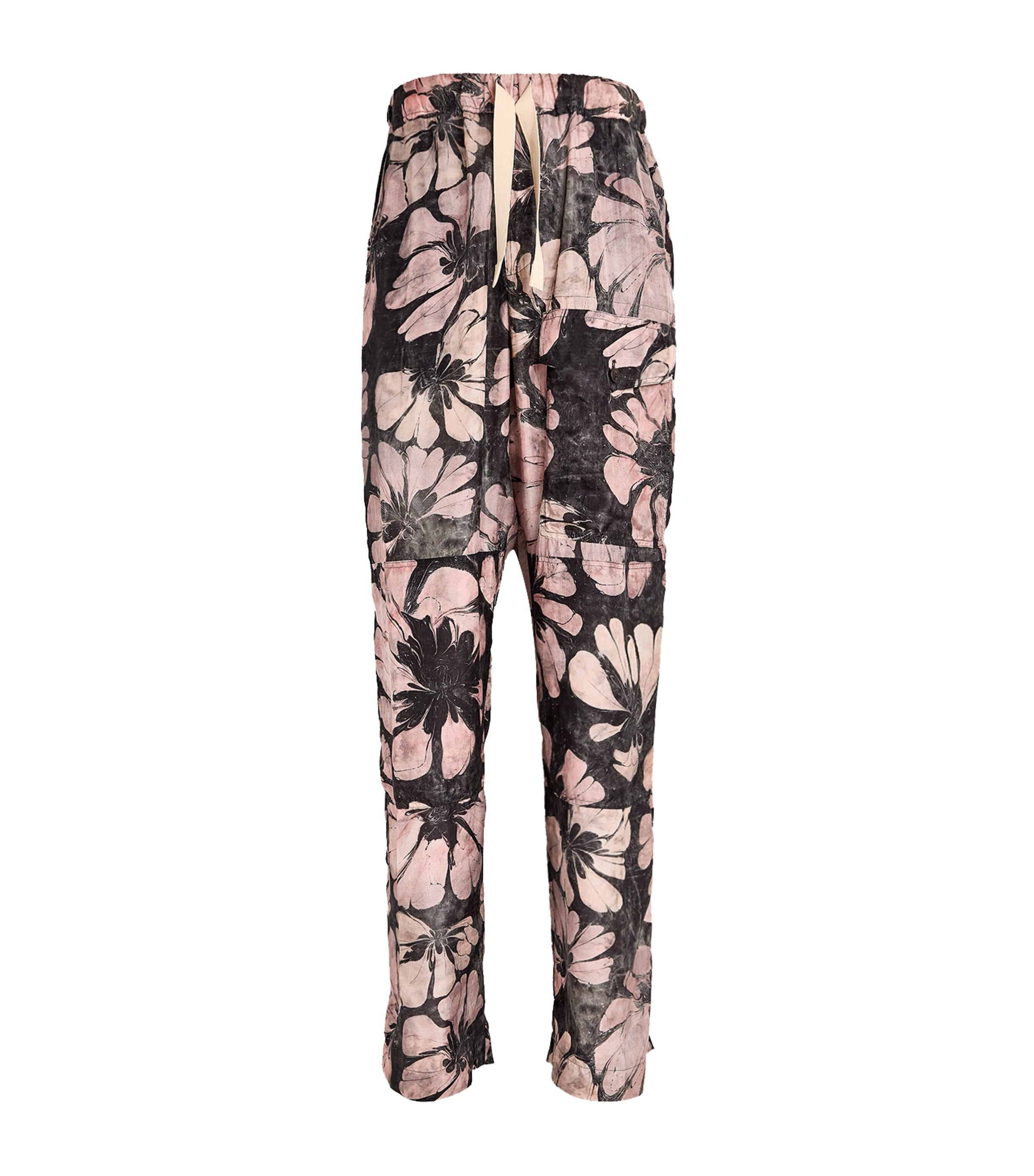 DRIES VAN NOTEN Pink Silk Floral Cargo Trousers | Harrods UK