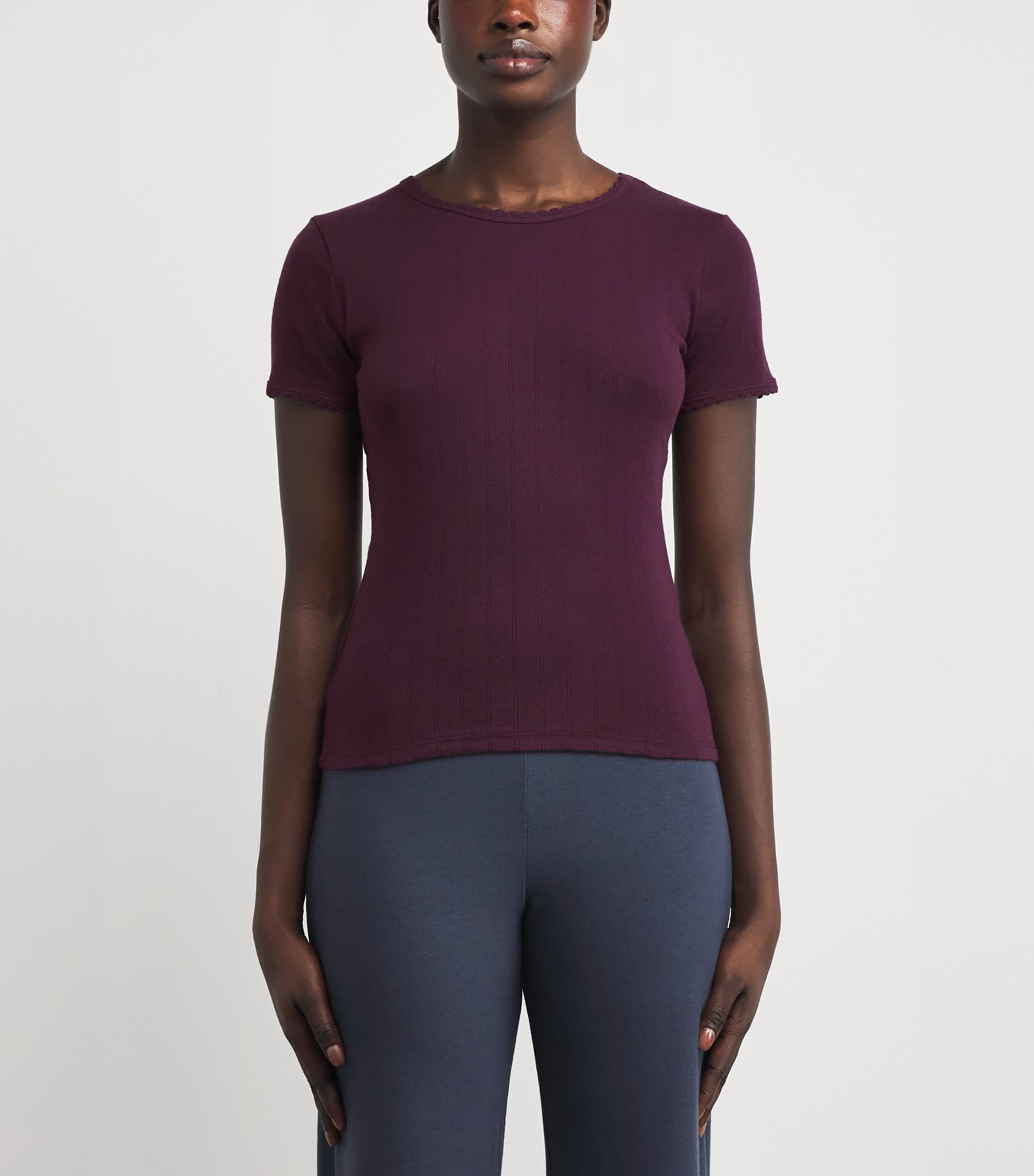 Slim Fit Pointelle T-Shirt DARK BERRY Image 3