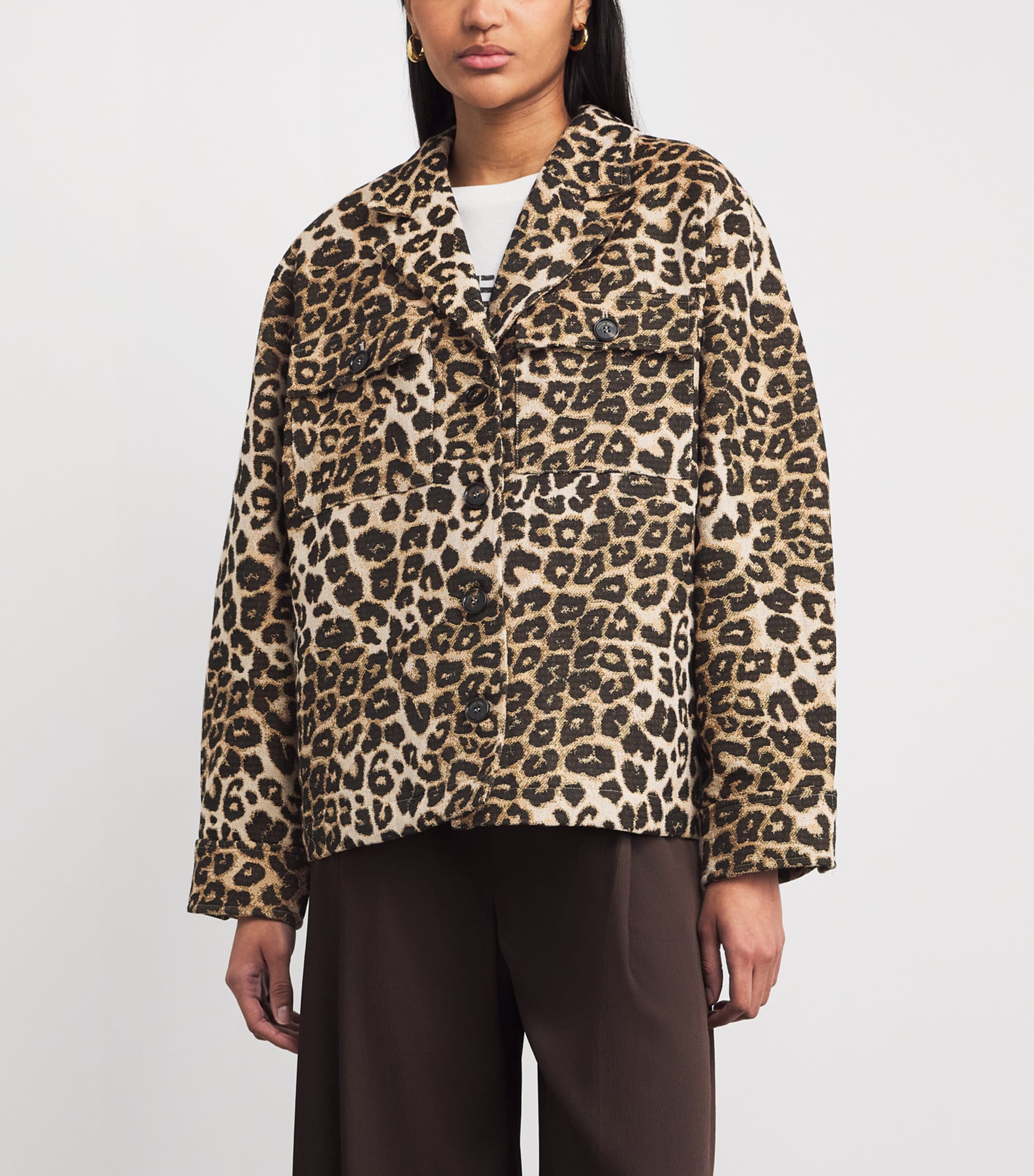 ANINE BING Womens Cotton-Blend Flynn Jacket Leopard Image 4
