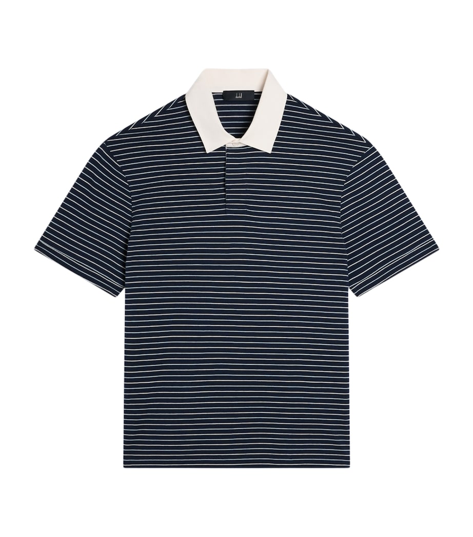 Dunhill Mens Cotton Stripe Polo Shirt Navy Image 1