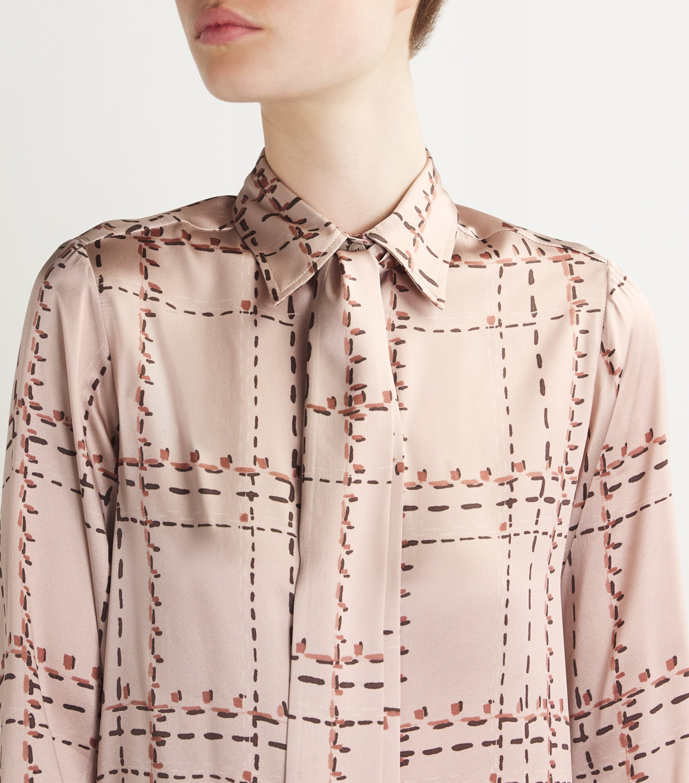 Kiton Womens Silk Check Shirt and Tie Set Powder Pink Image 6