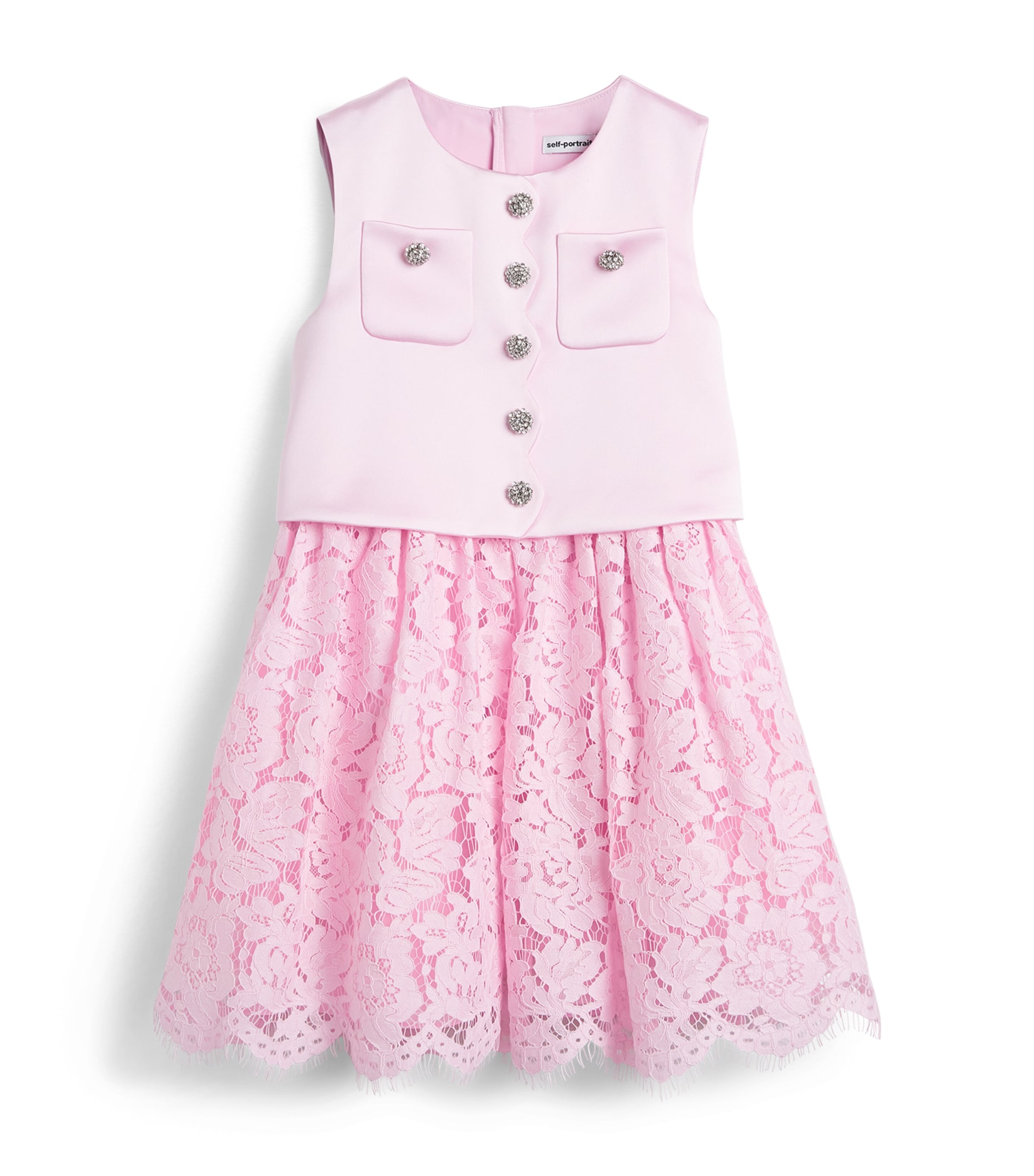 Self-Portrait Kids Satin Lace Dress (4-12 Years) Image 1