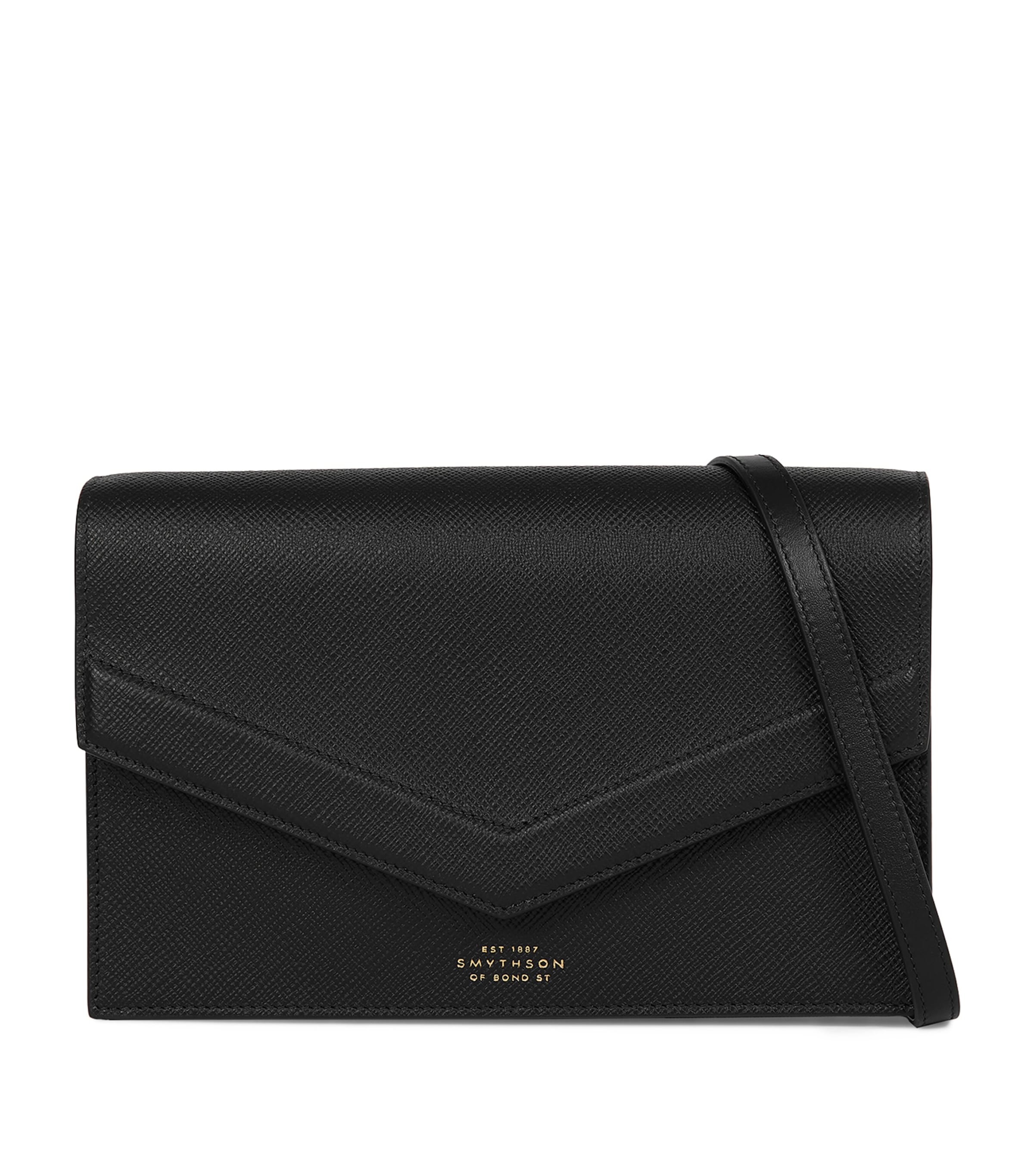 Smythson Envelope Crossbody Bag In Panama In Black
